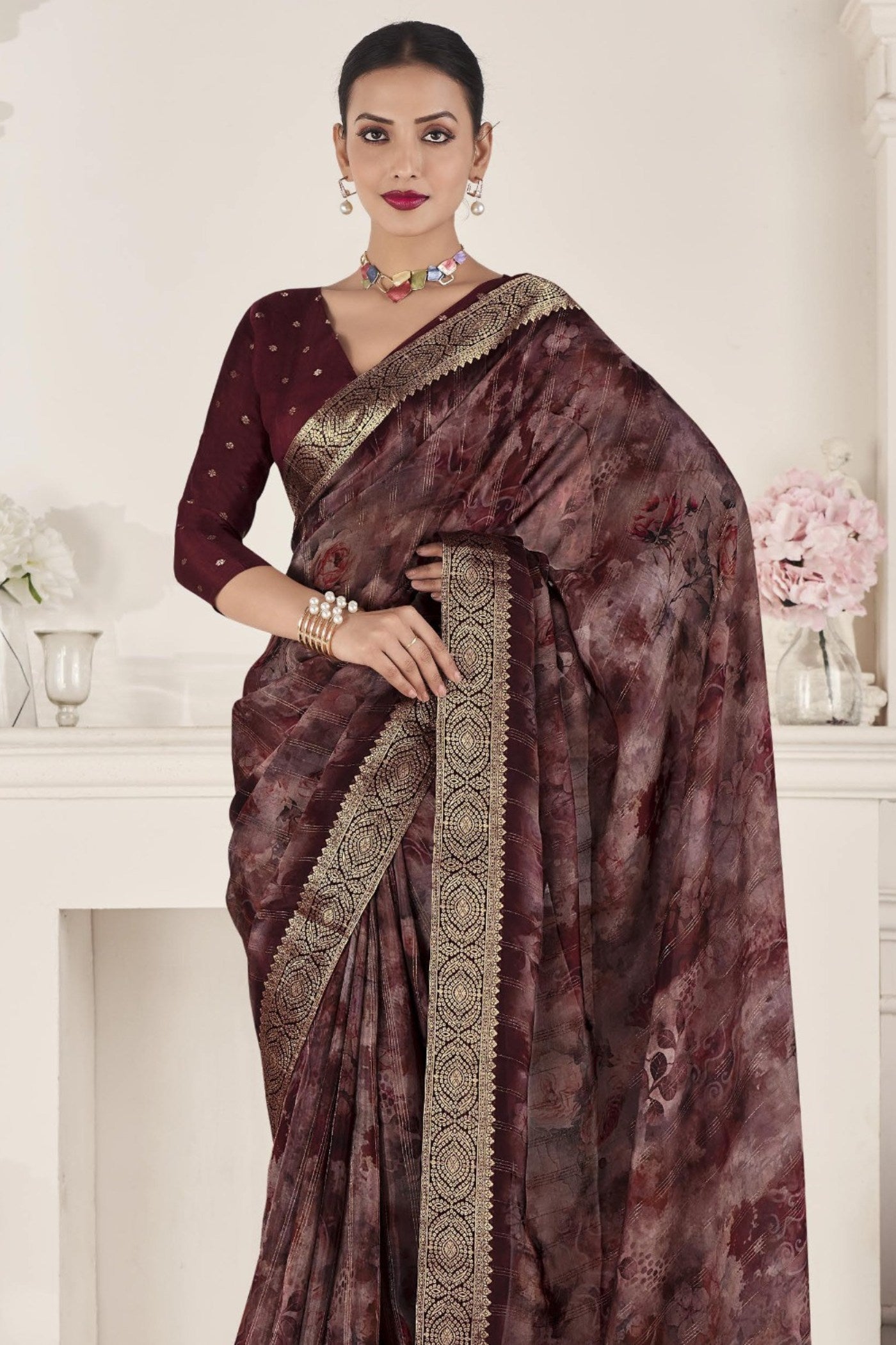 Dark Coffee Brown Banarasi Silk Saree