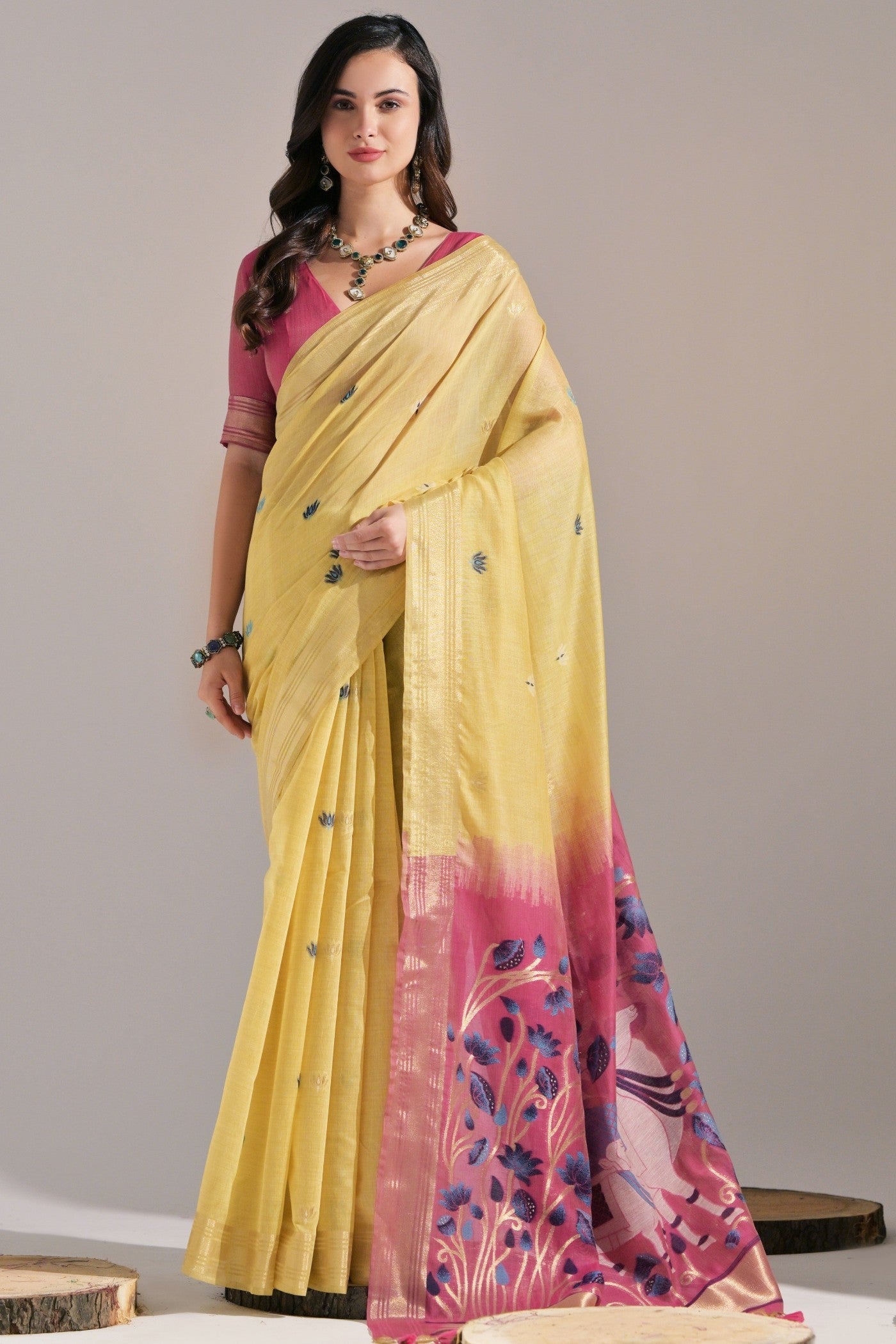 Sunshine Yellow Woven Muga Cotton Saree