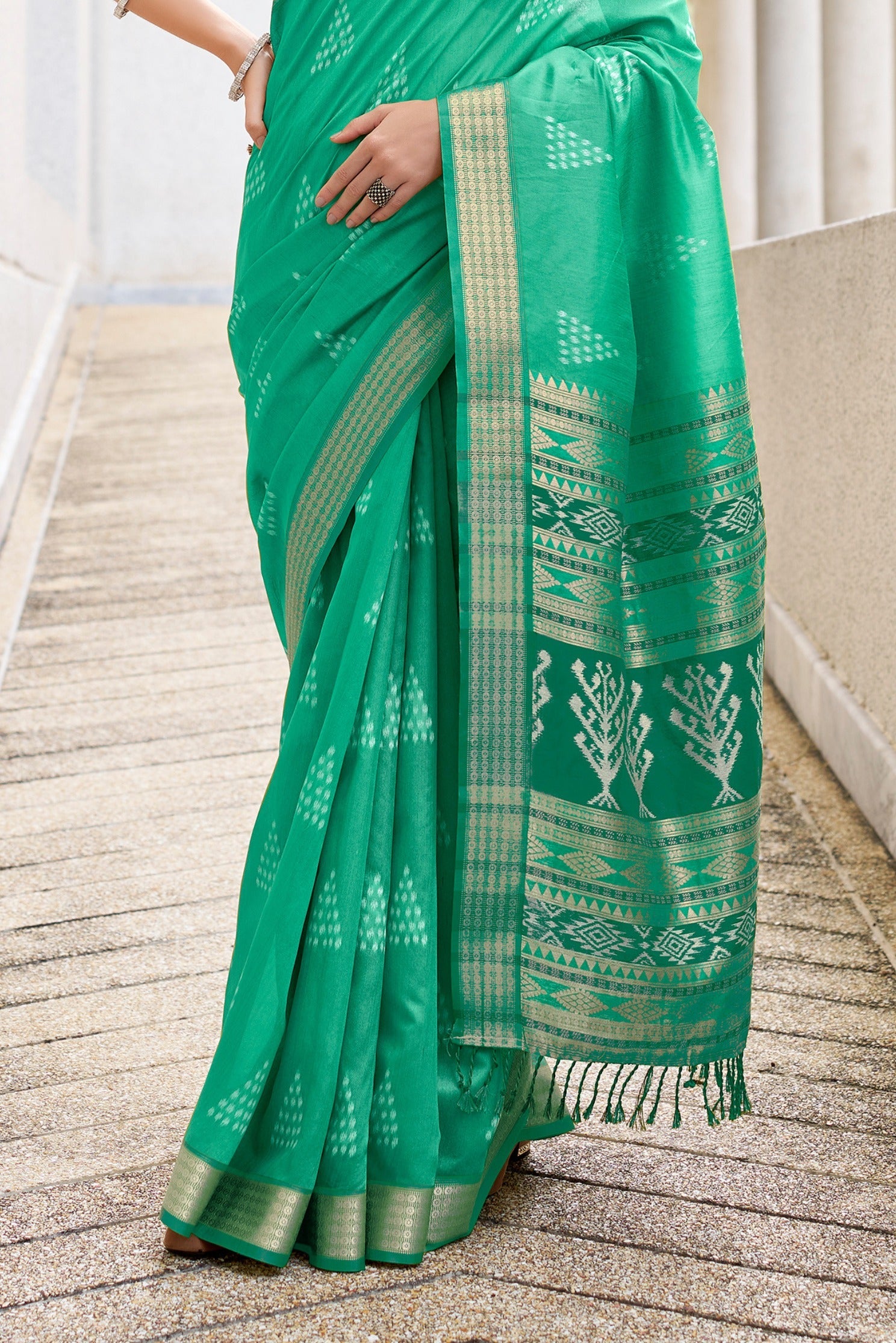 Funk Green Ikkat Woven Banarasi Saree