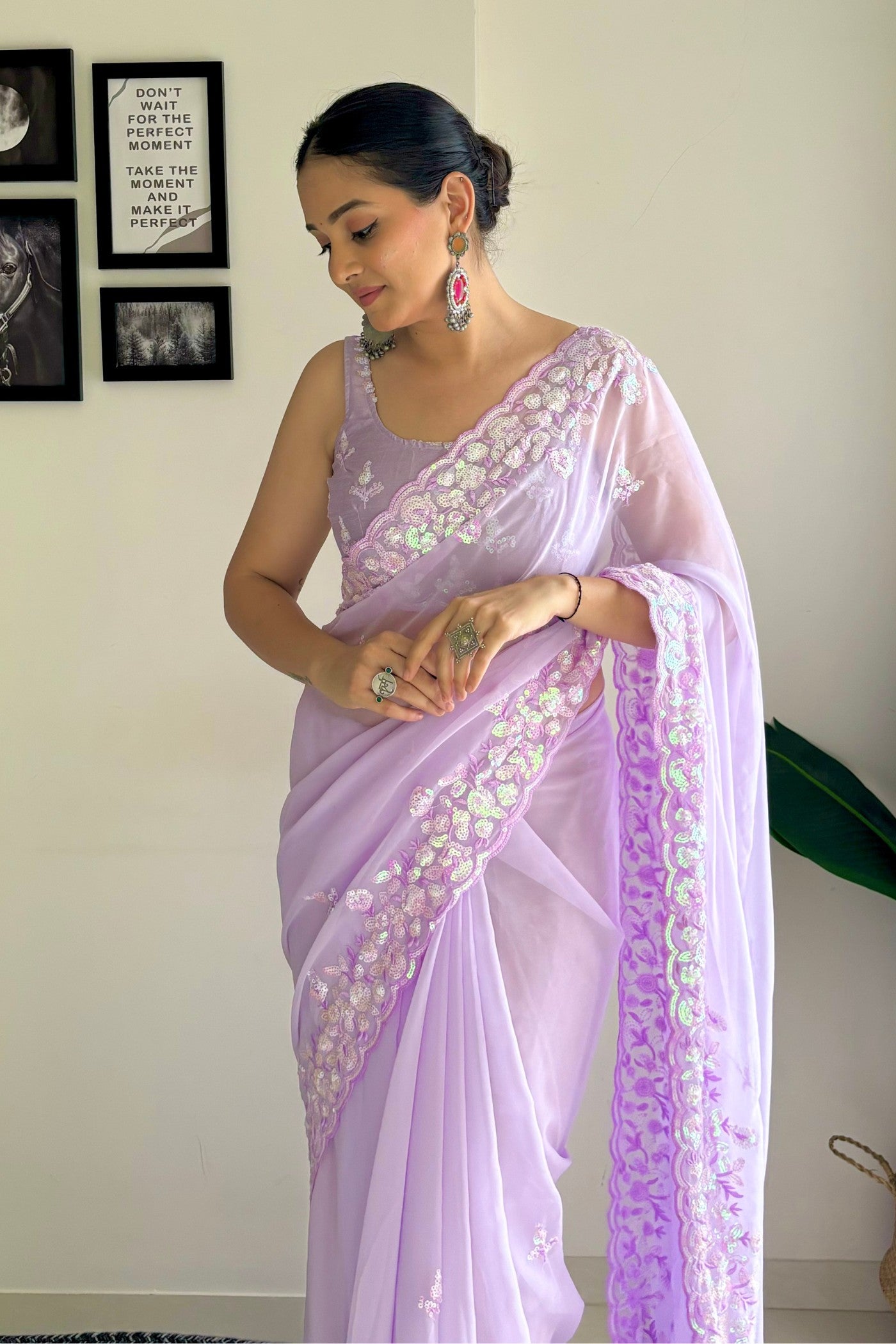 Cherub Lavender Embroidery Georgette saree