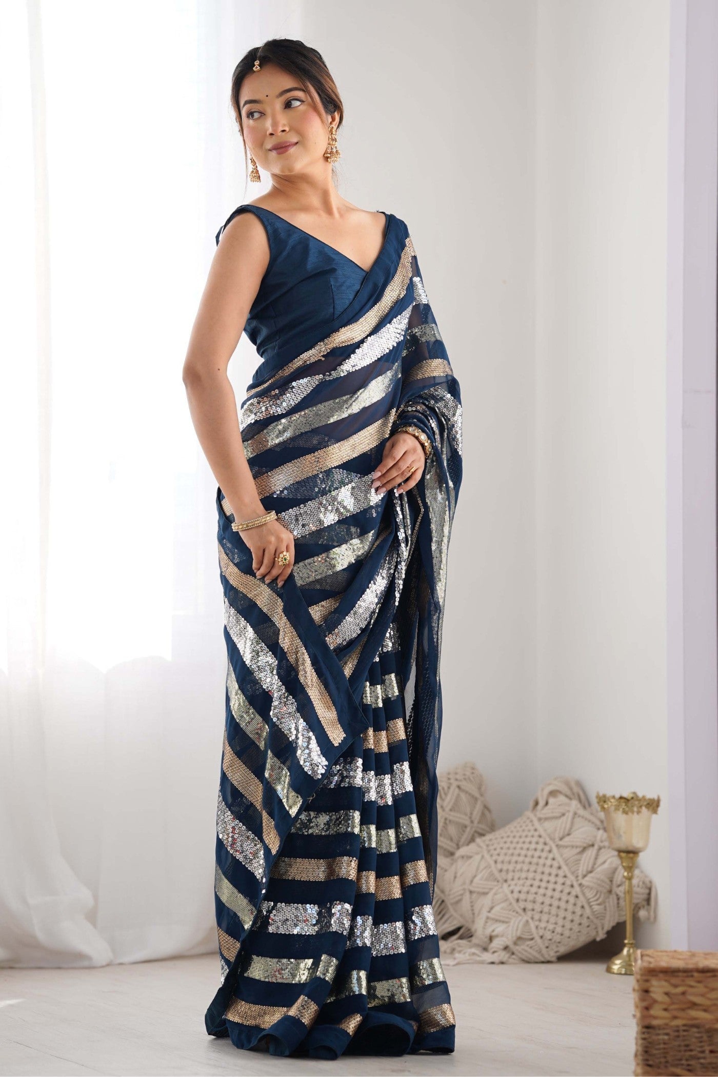 Mirage Blue Georgette Partywear Saree