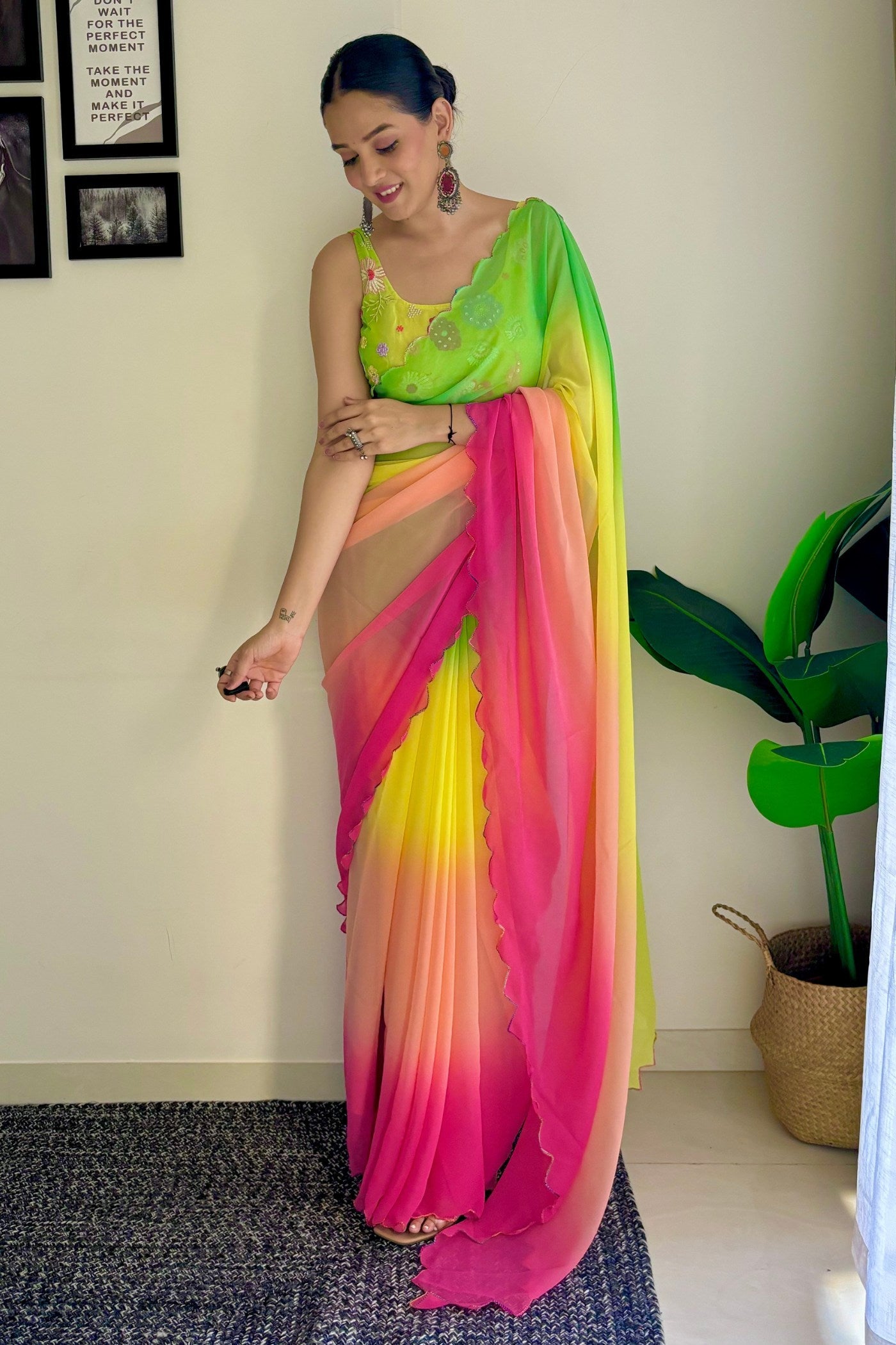 Multicolor Green Georgette Saree