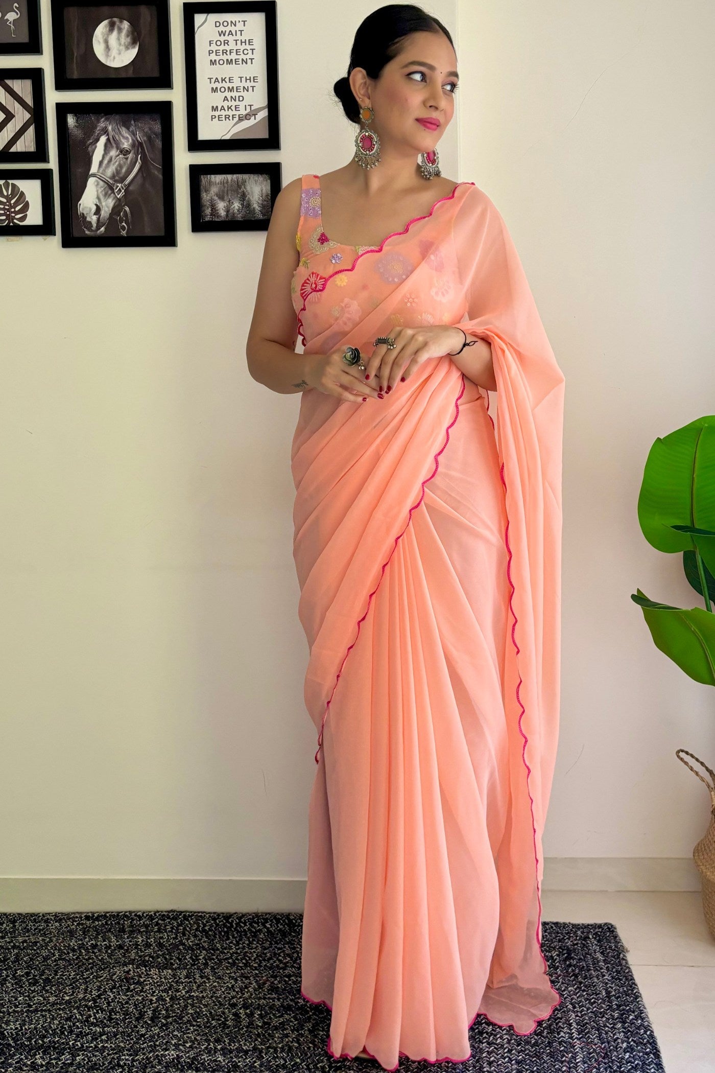 Blushing Peach Gerogette Saree