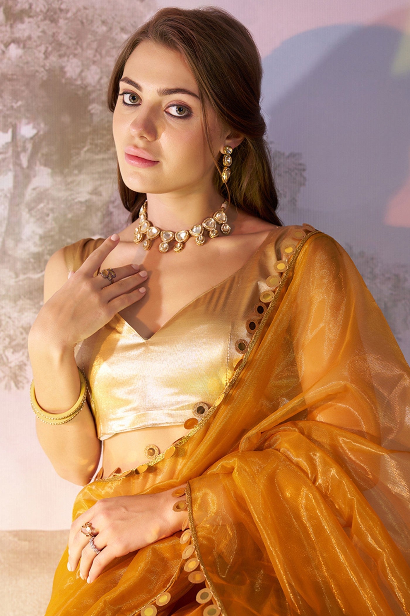 Butterscotch Yellow Partywear Net saree