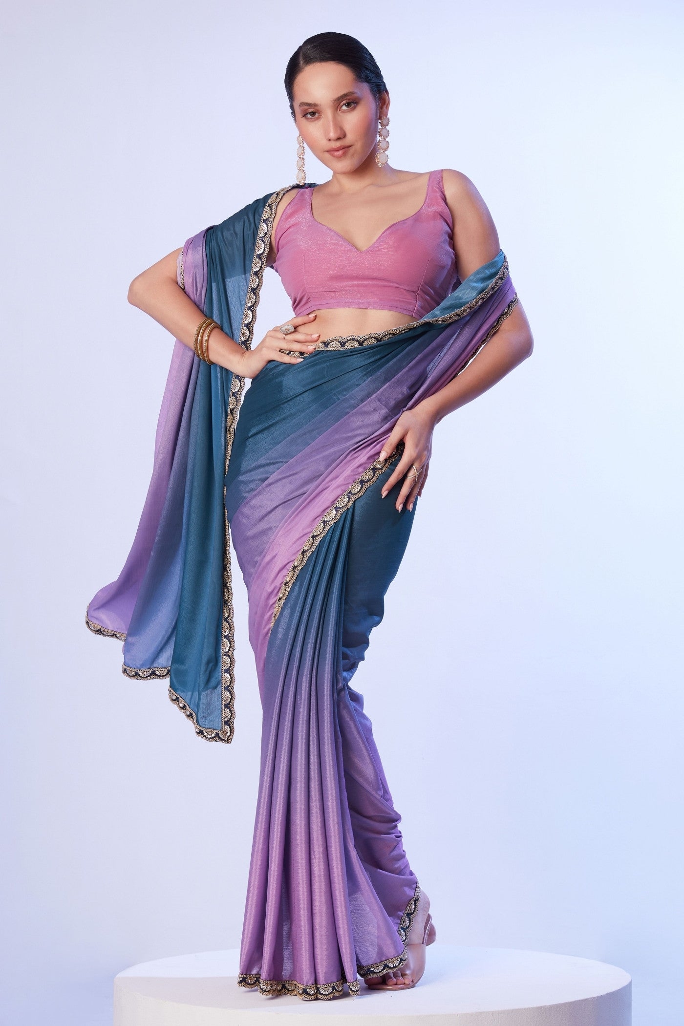 Spruce Blue and Purple Designer Partywear Saree