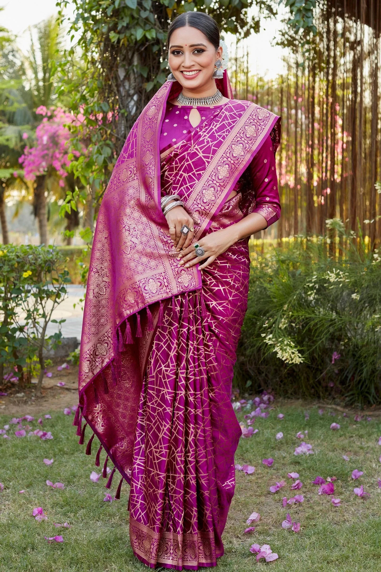 Violet Pink Color Pure Kanjivaram Soft Satin Silk Saree