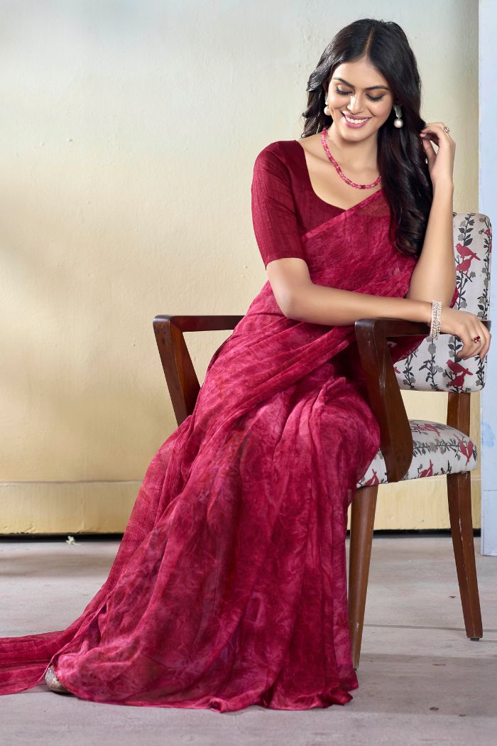 Burgundy Maroon Ready To Wear Georgette Saree