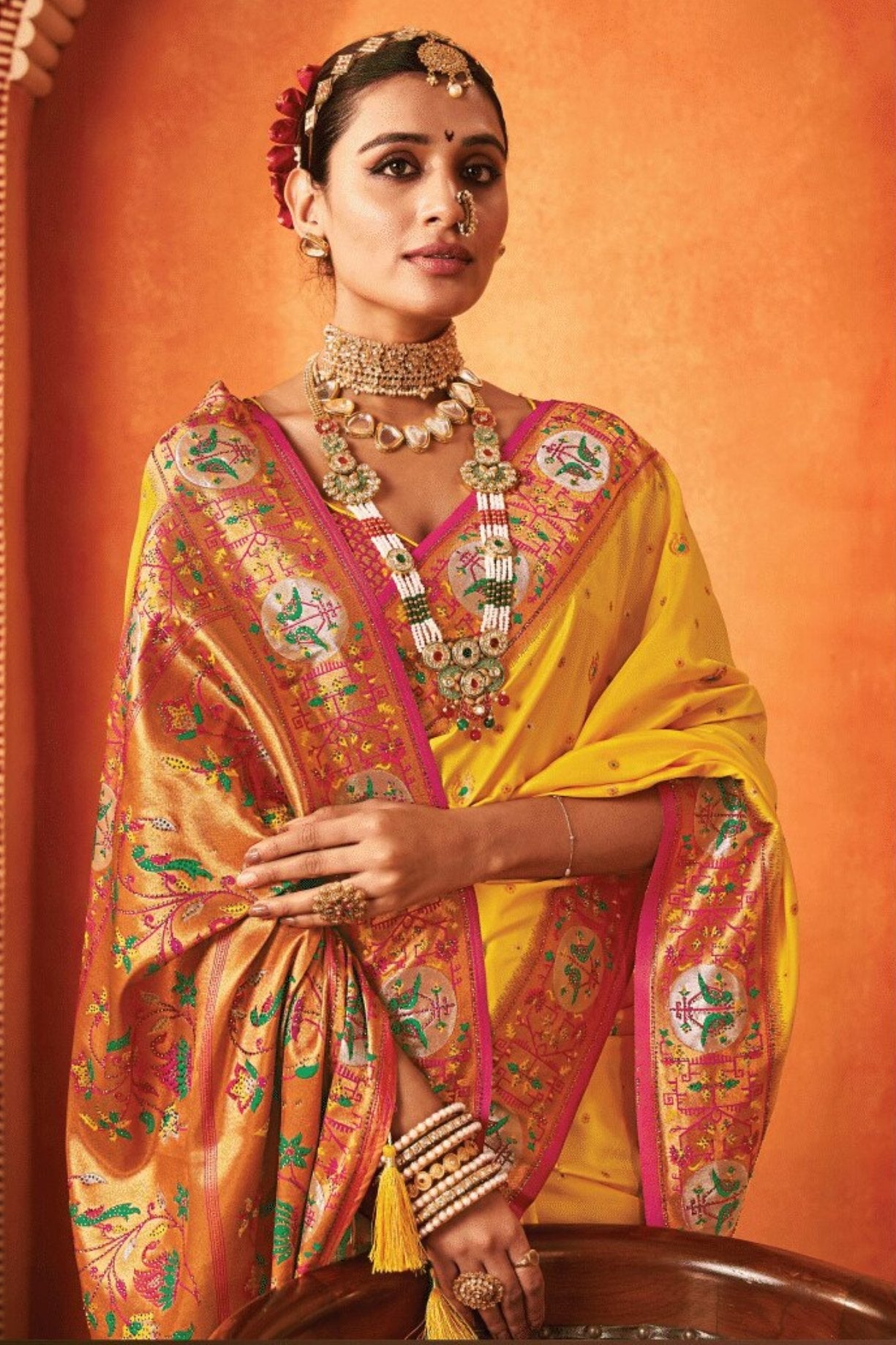 Fire Bush Yellow Woven Paithani Saree