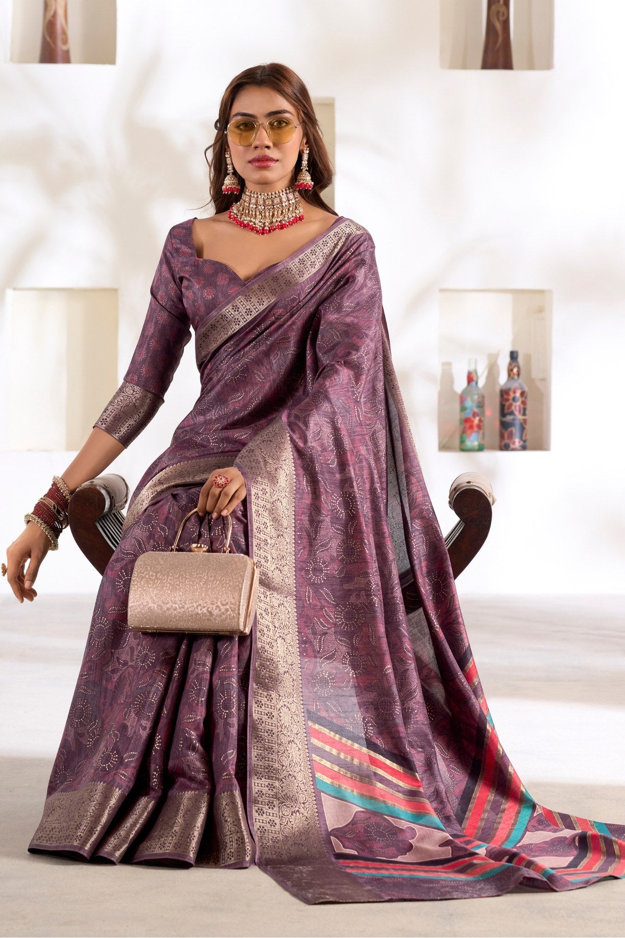 Rose Dust Purple Soft Dola Silk Saree