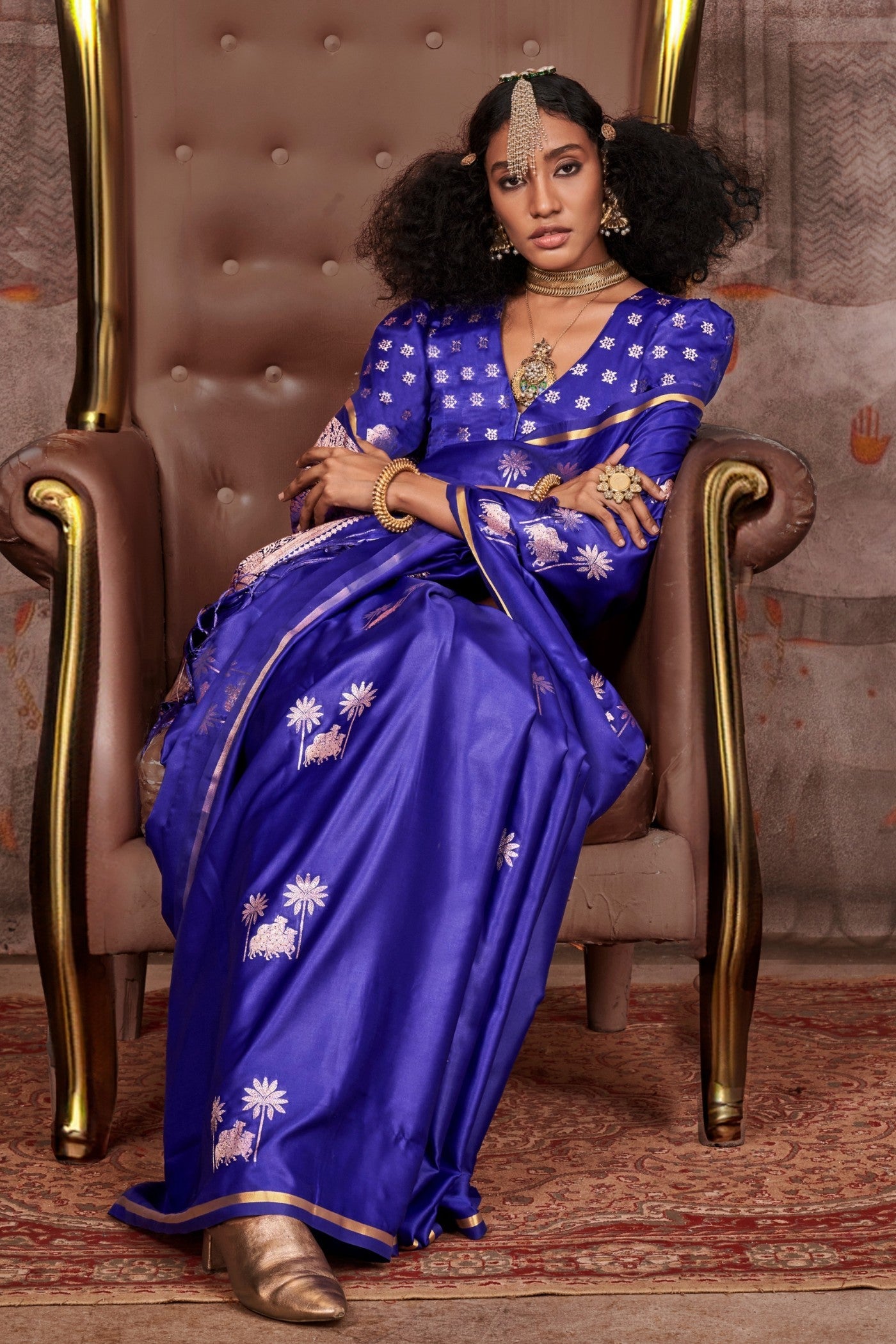 Cobalt Blue Banarasi Pichwai Satin Saree