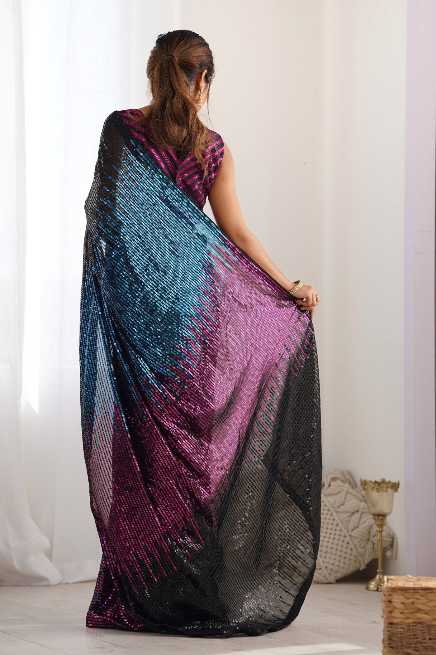 Strikemaster Purple and Blue Designer Party Wear Saree