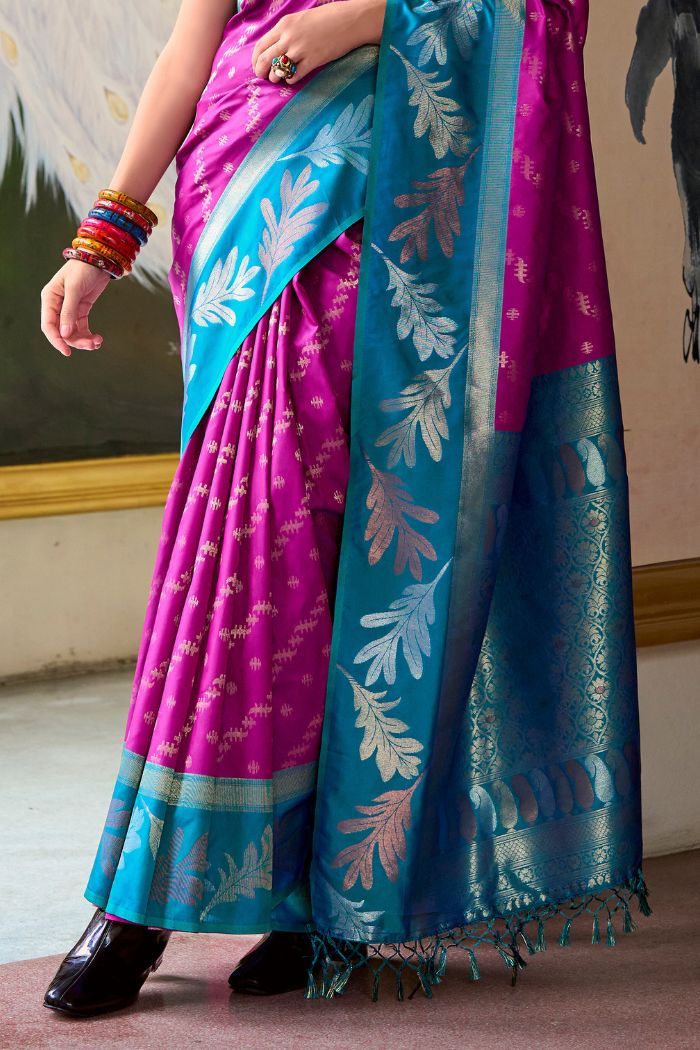 Mulberry Purple and Blue Banarasi Soft Silk Saree