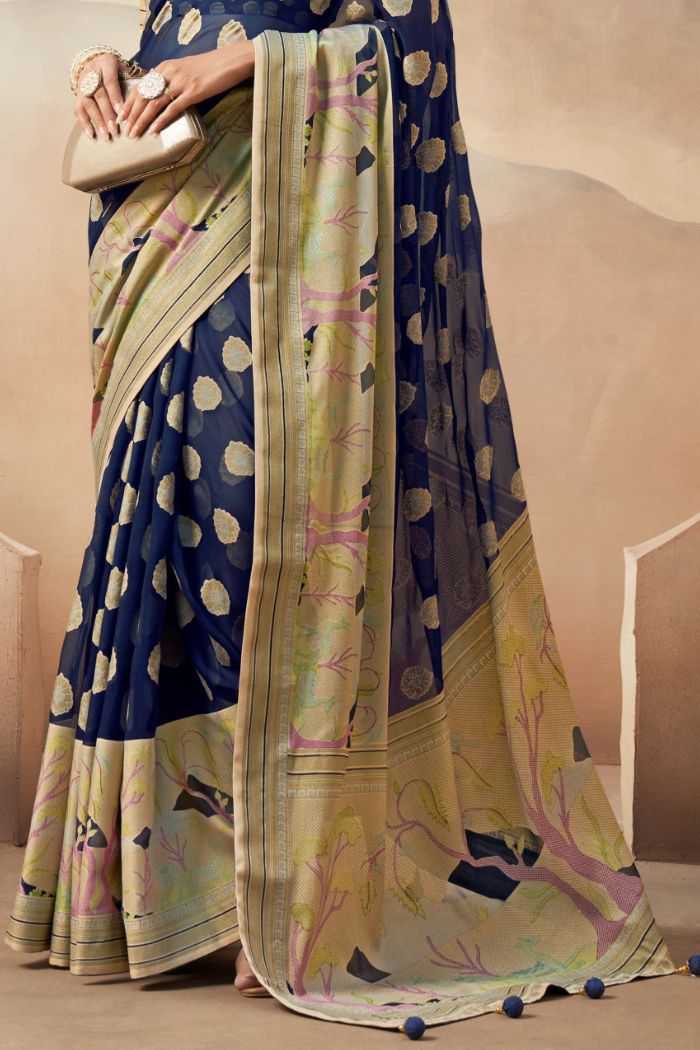 Butterfly Blue Woven Georgette saree