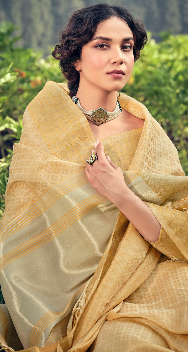 Golden Yellow Linen Tissue Saree