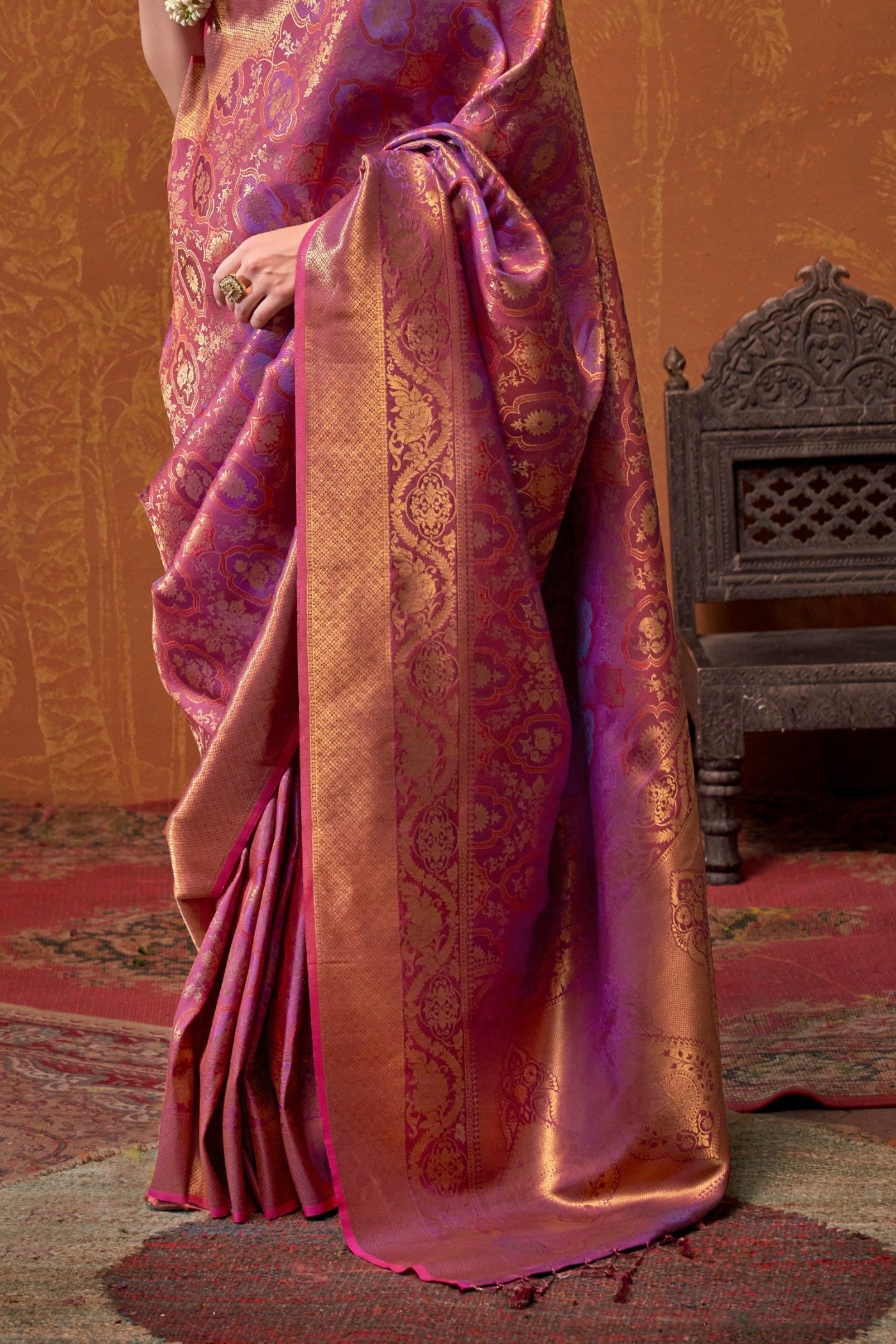 Tapestry Purple Kanjivaram Handloom Saree