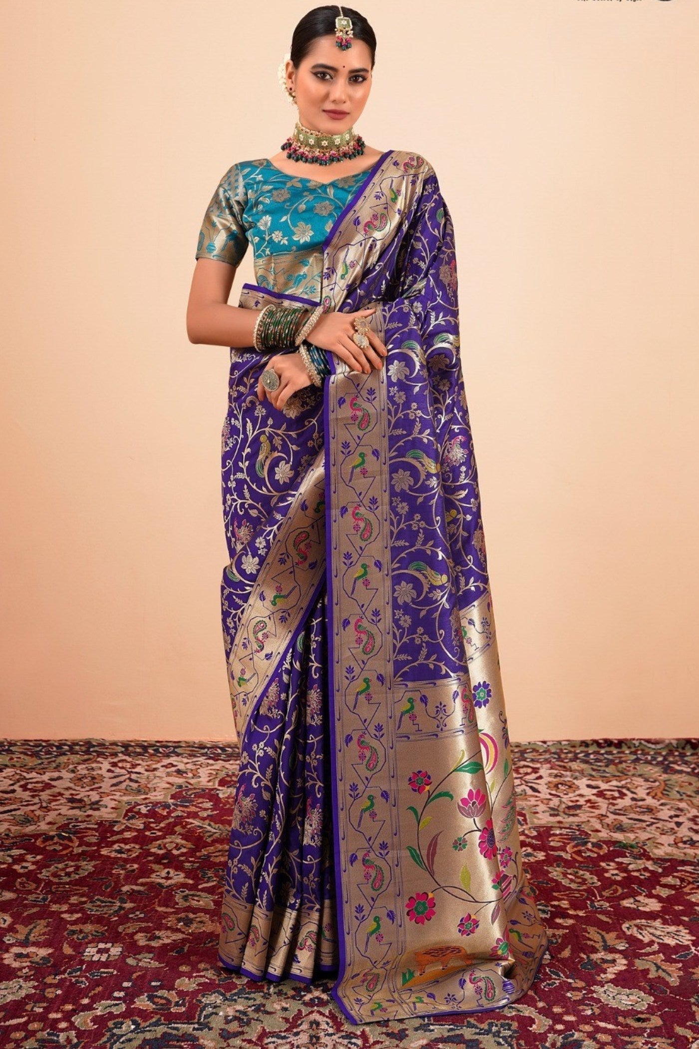 Denim Blue Woven Paithani Saree