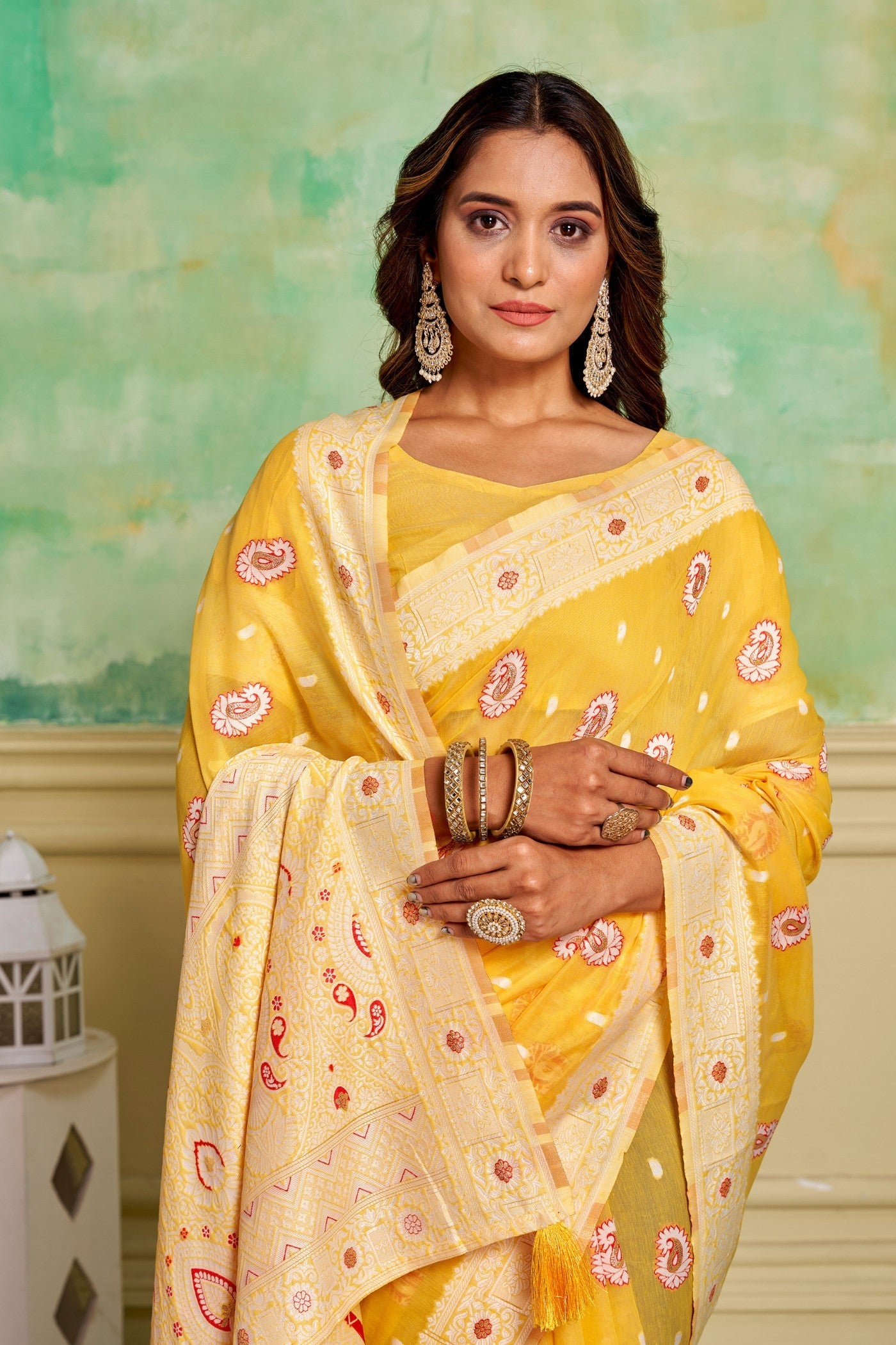 Ronchi Yellow Woven Cotton Saree