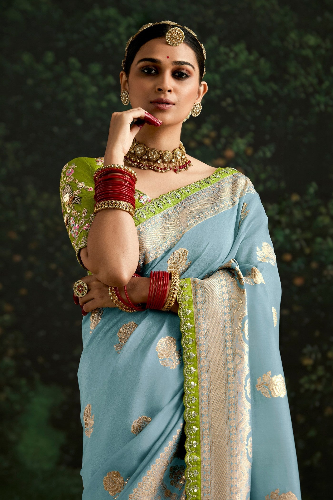 Middle Blue Designer Banarasi Saree