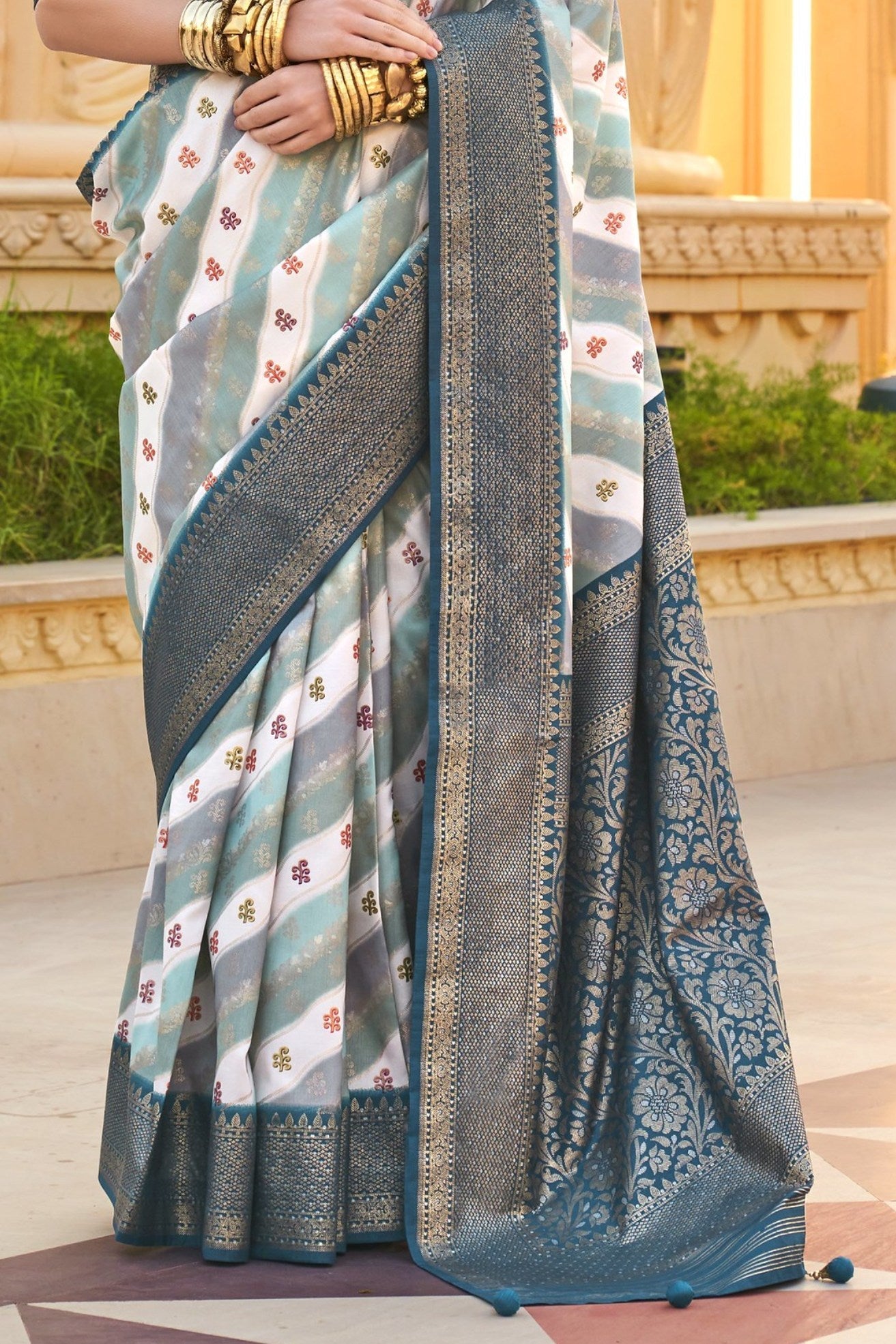 Corduroy Grey Woven Patola Printed Silk Saree