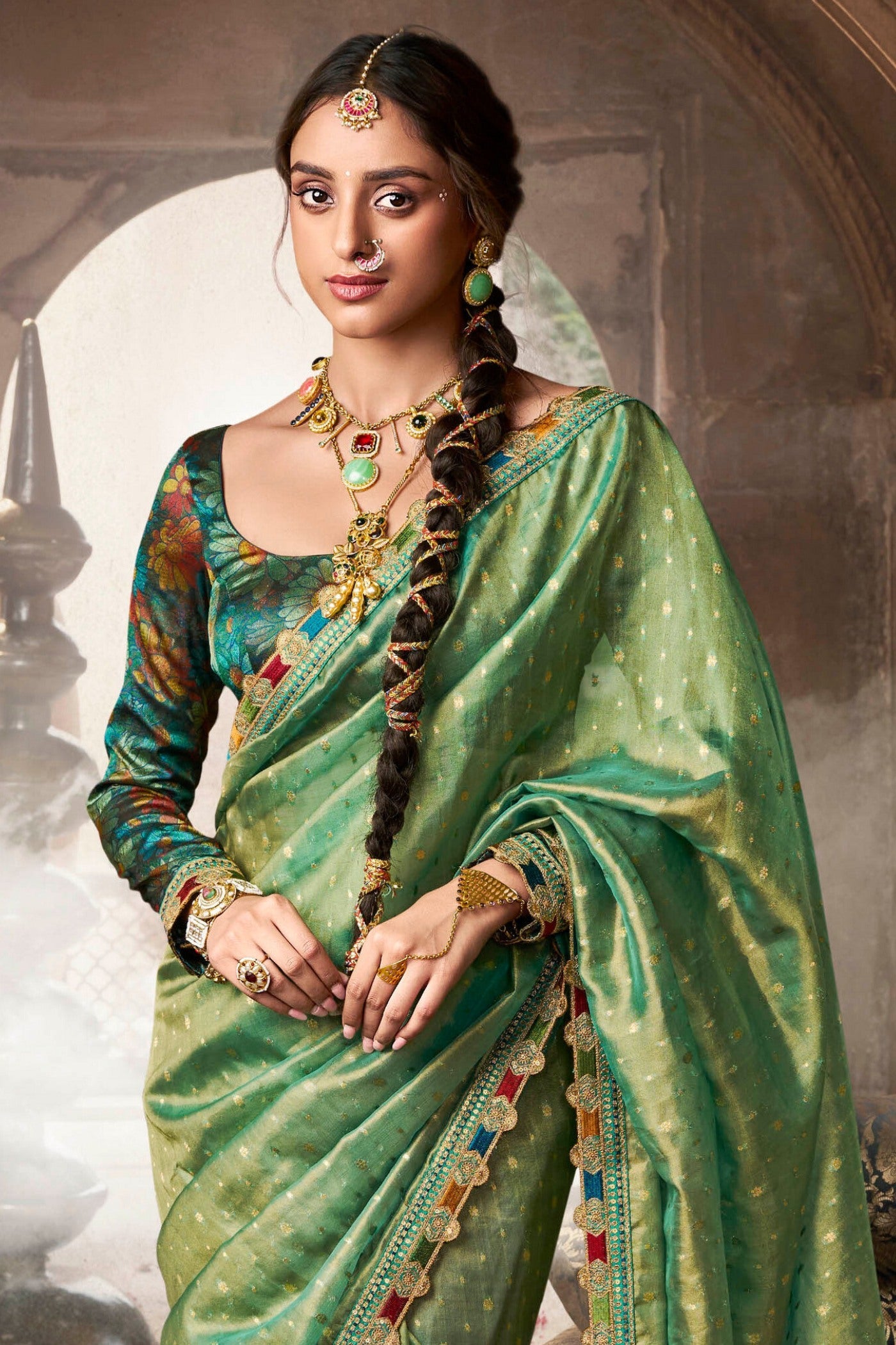 Highland Green Tissue Designer Saree