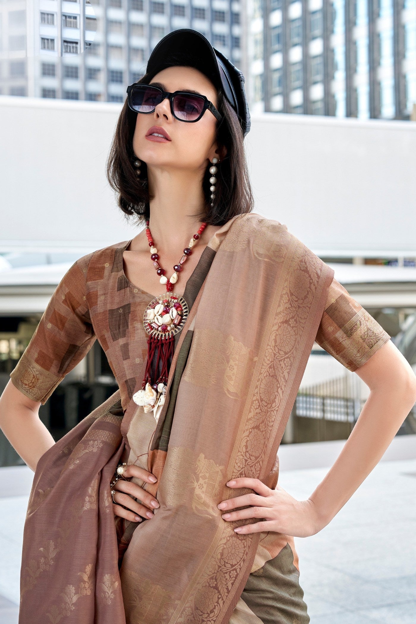 Shugar Brown Banarasi Handloom Saree