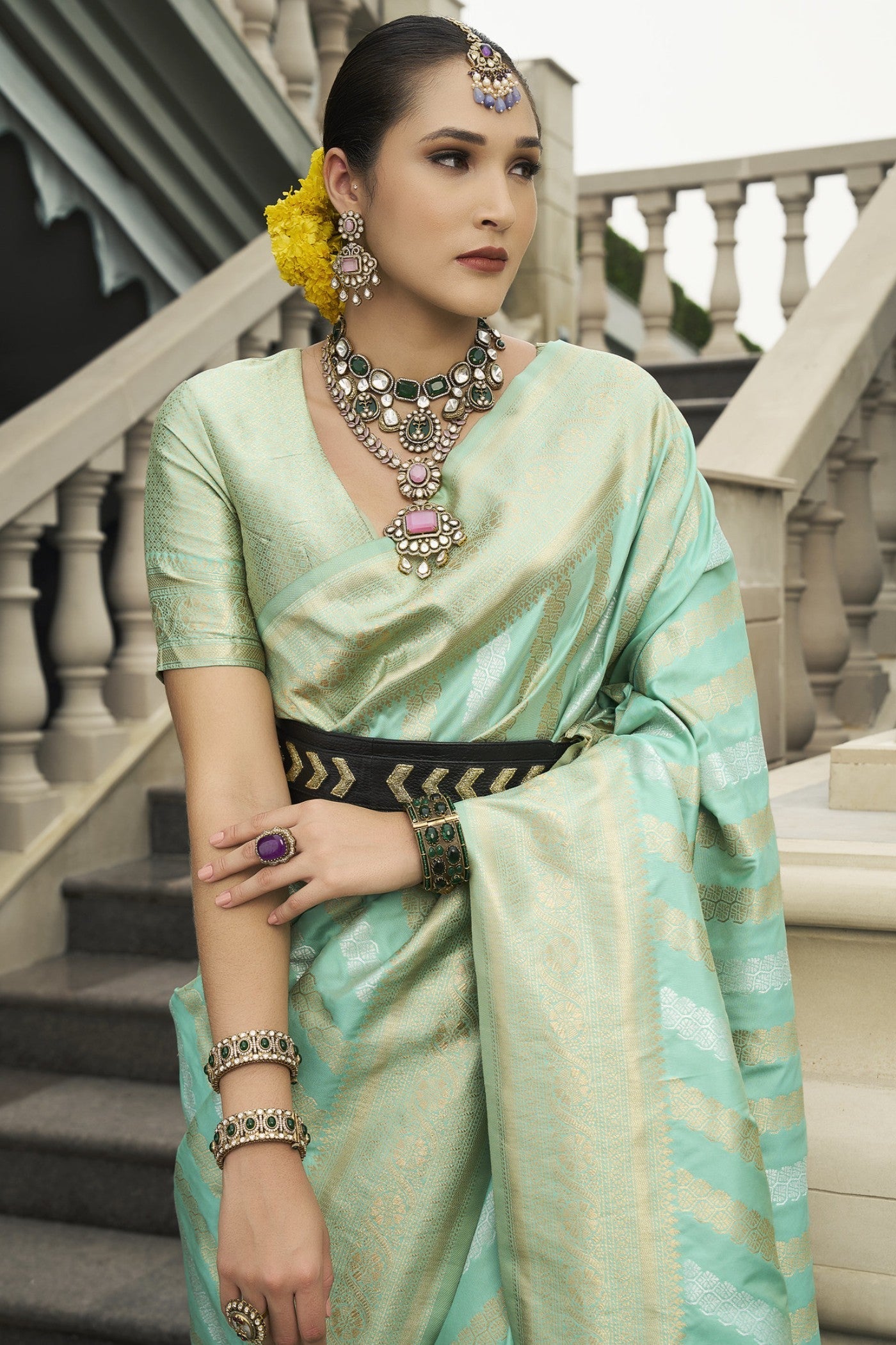 Rainee Green Woven Banarasi Saree