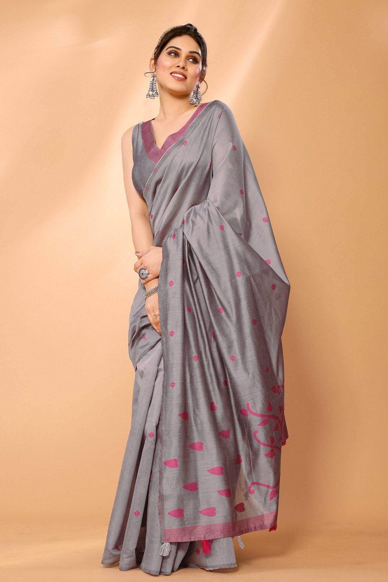 Dusty Grey Woven Chanderi Cotton Saree