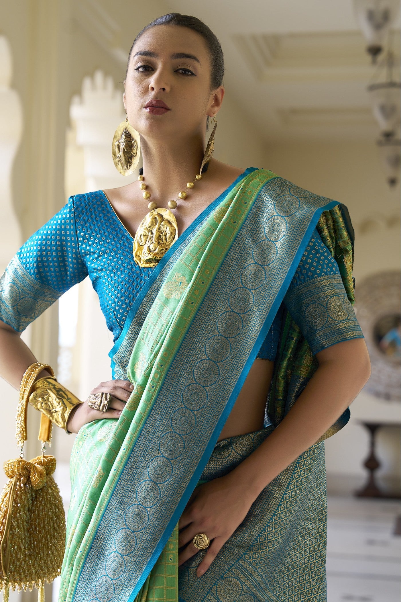 Celadon Green Woven Kanjivaram Saree