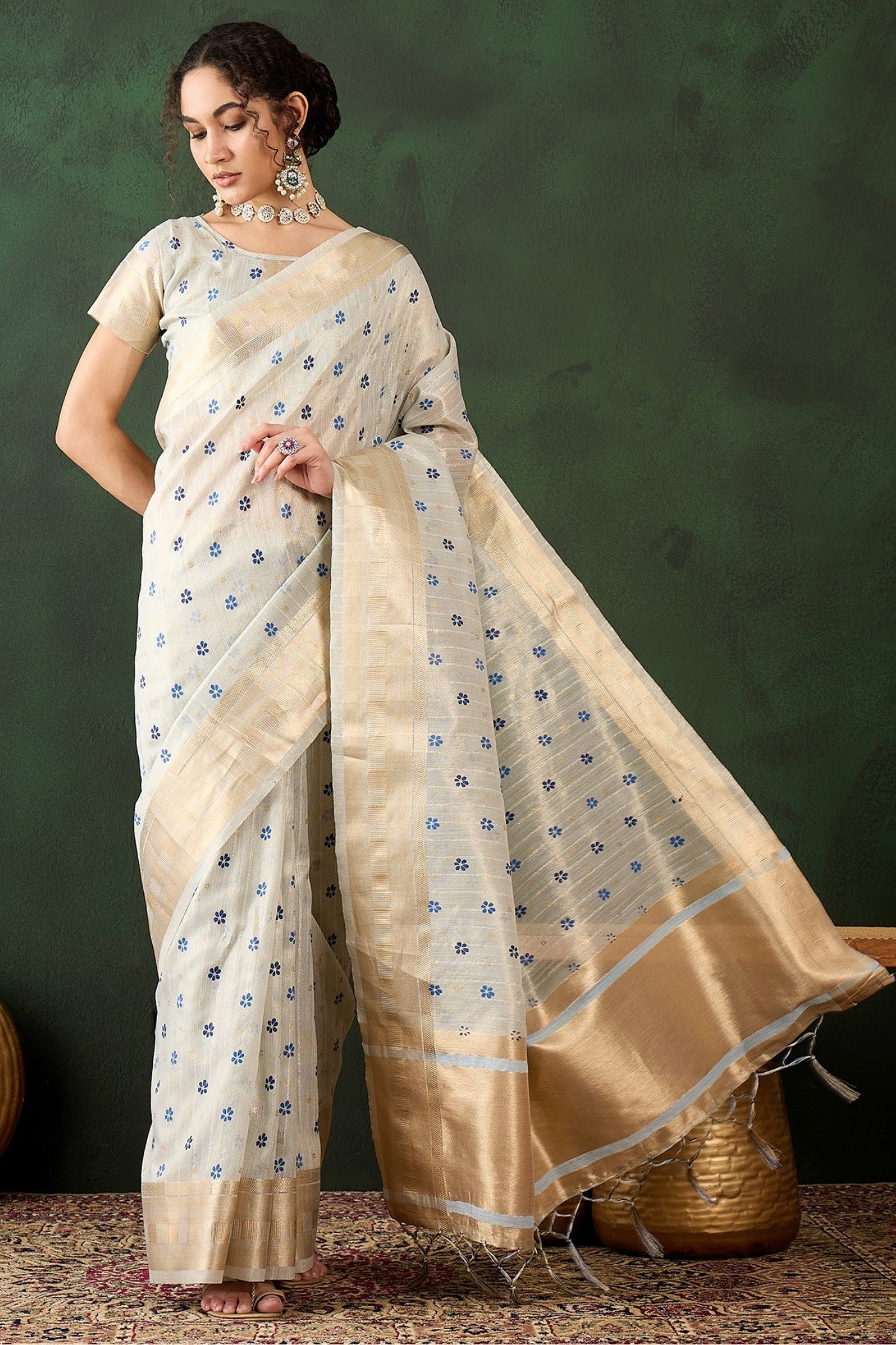 Pearl White Woven Khadi Organza Saree