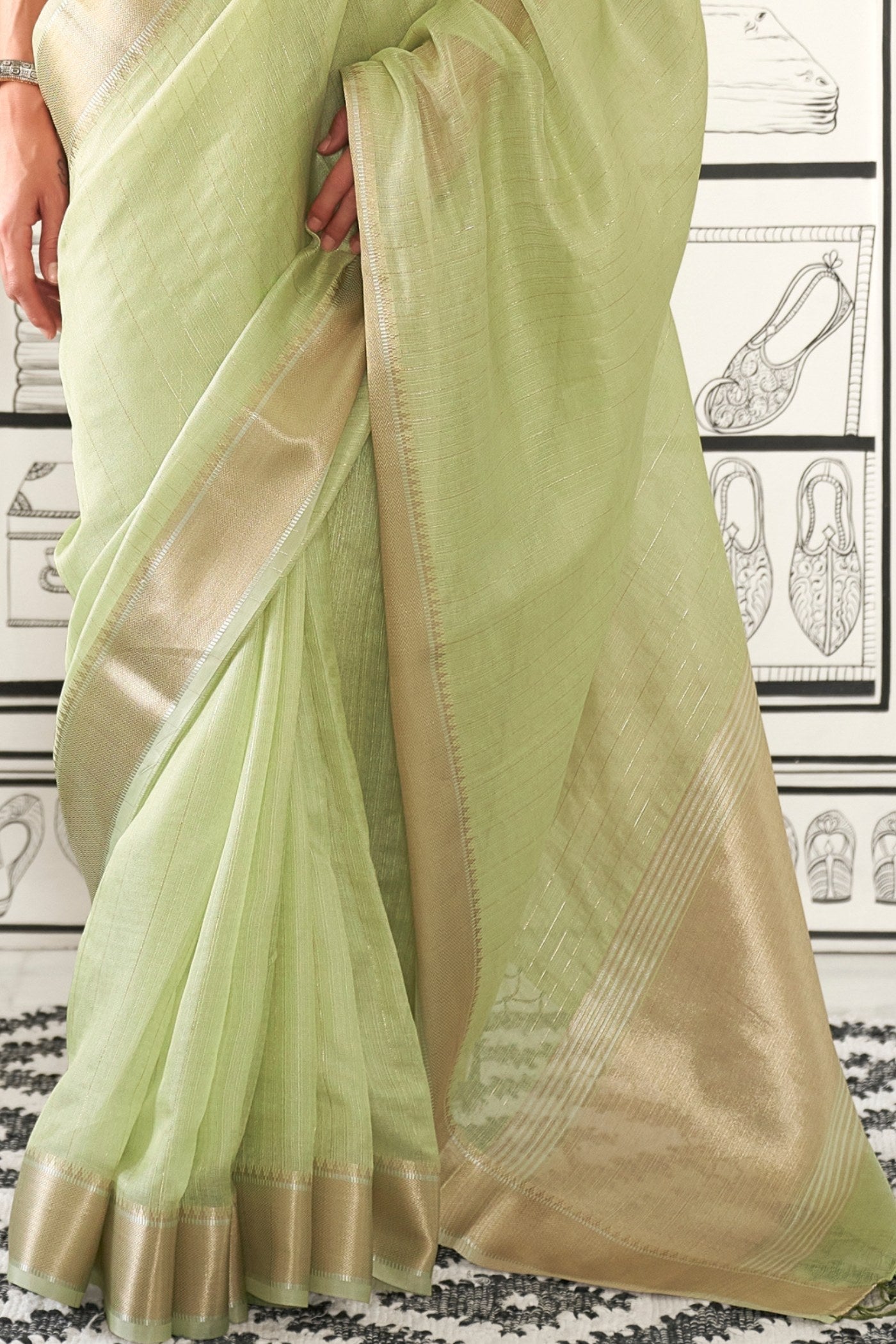 Teak Green Chiffon Handloom Saree