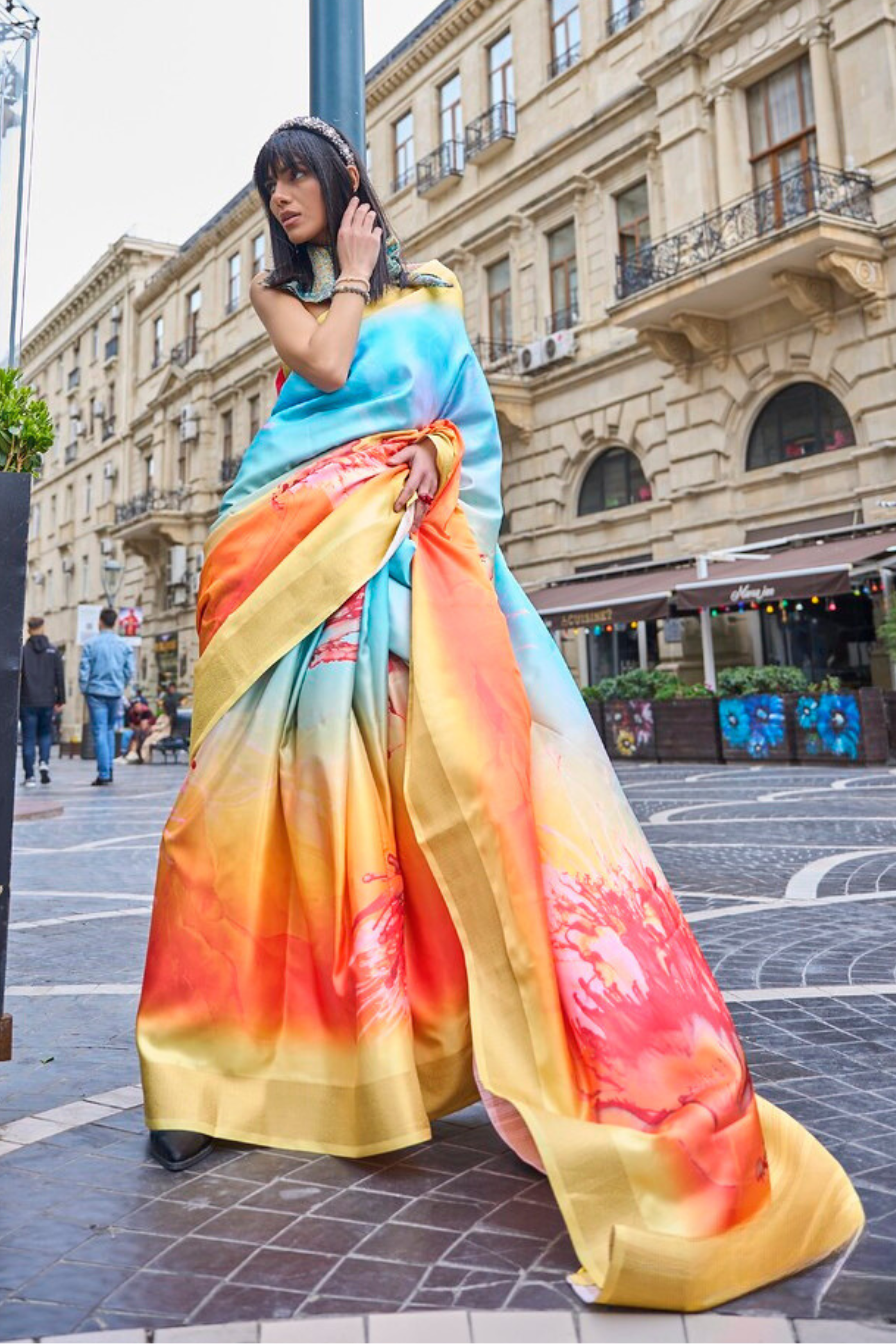 Harvest Yellow and Pink Handloom Gaji Silk Saree