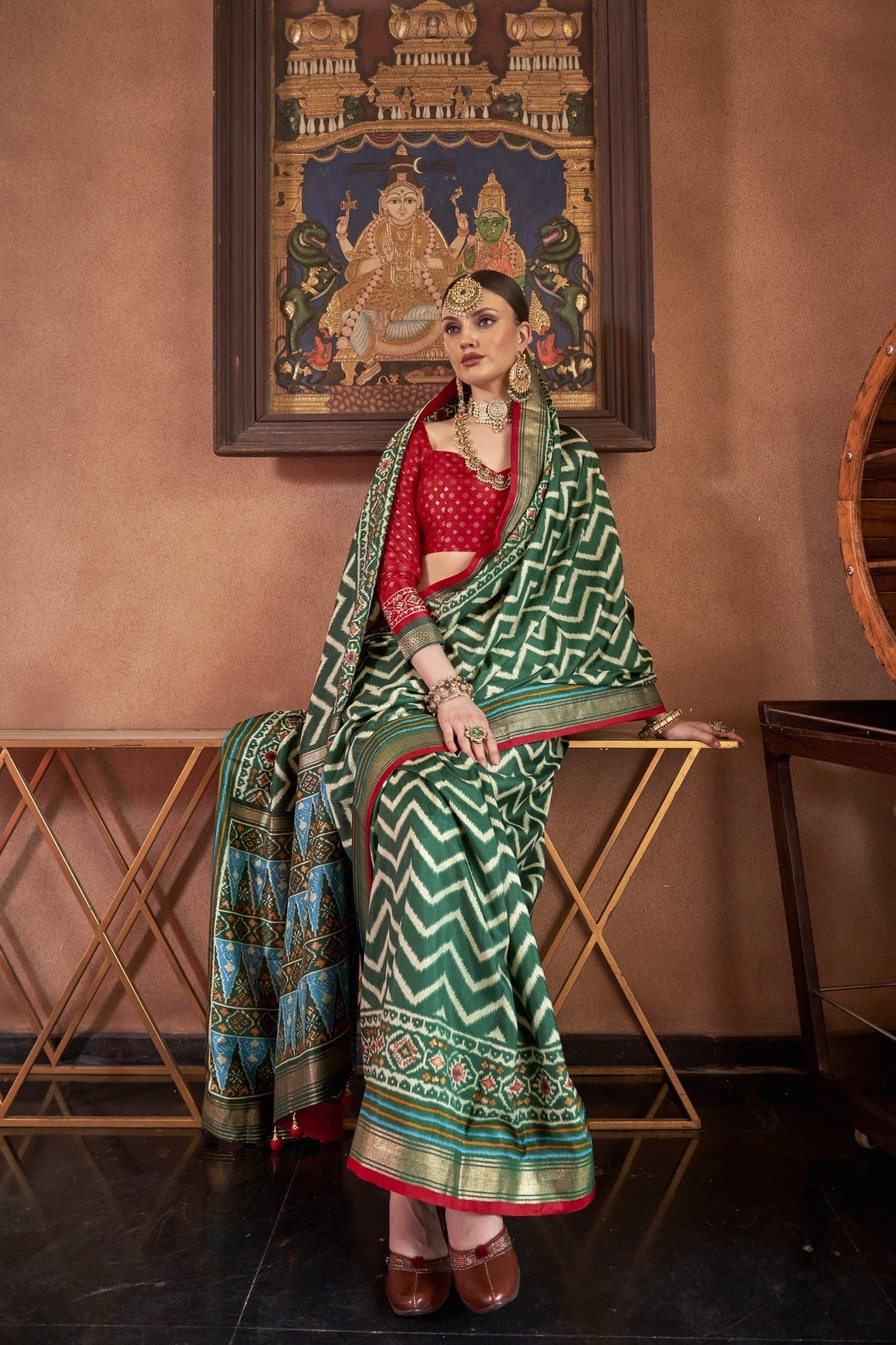 Asparagus Green Printed Patola Saree