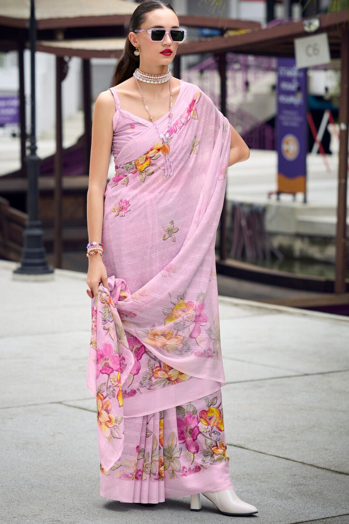 Blossom Pink Chiffon Silk Saree