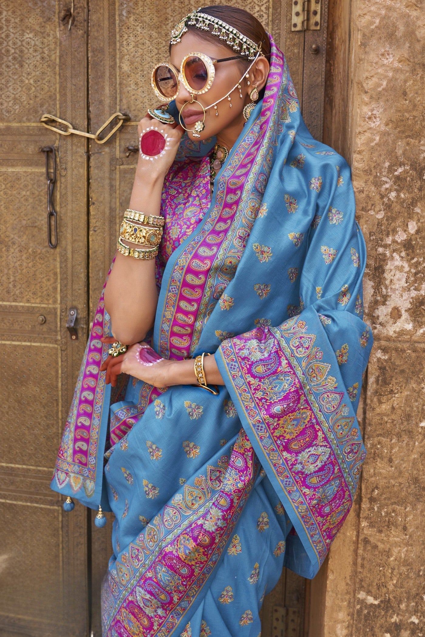 Hyacinth Blue Banarasi Jamawar Saree