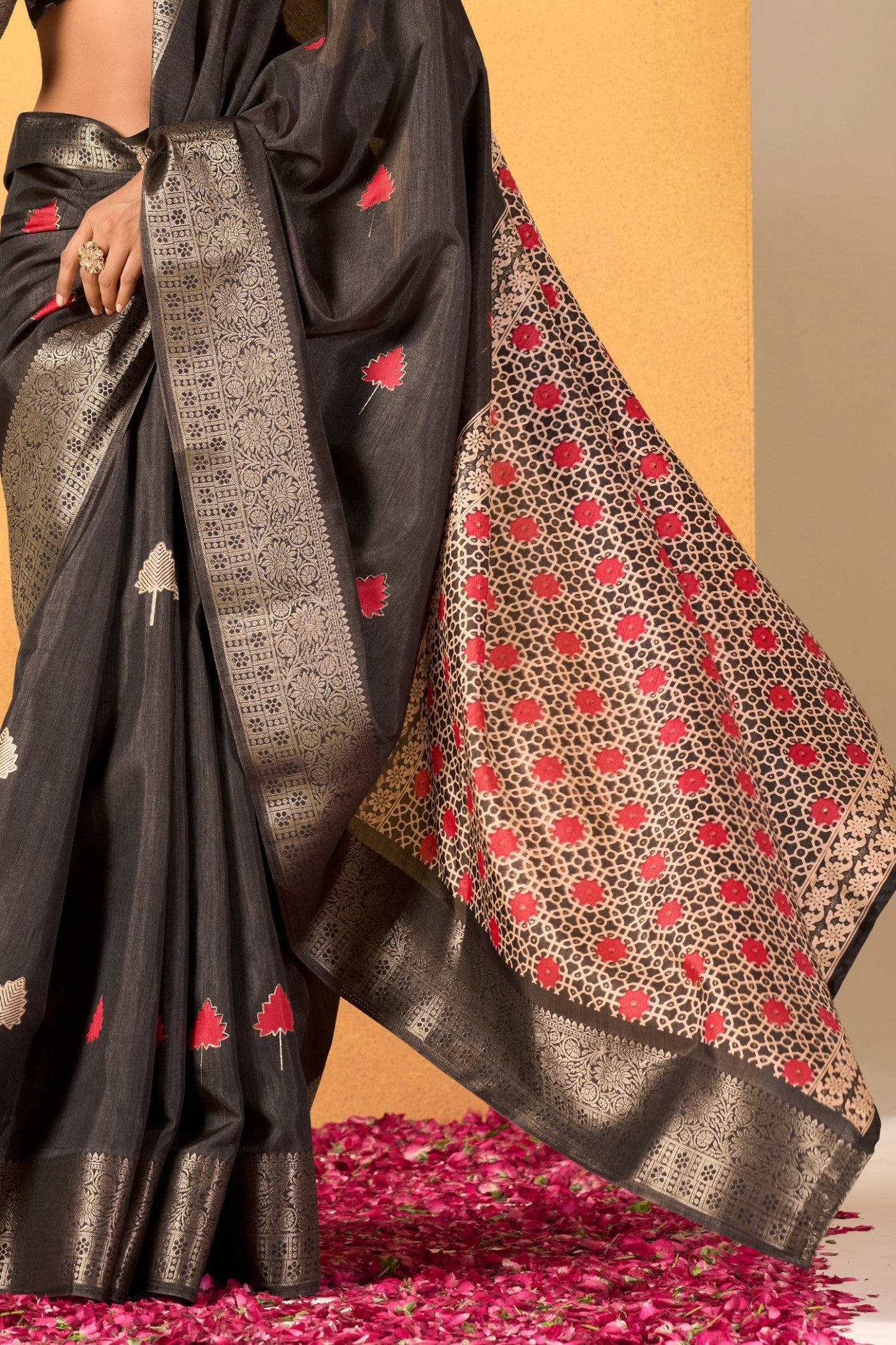 Slate Black Woven Dola Silk Saree