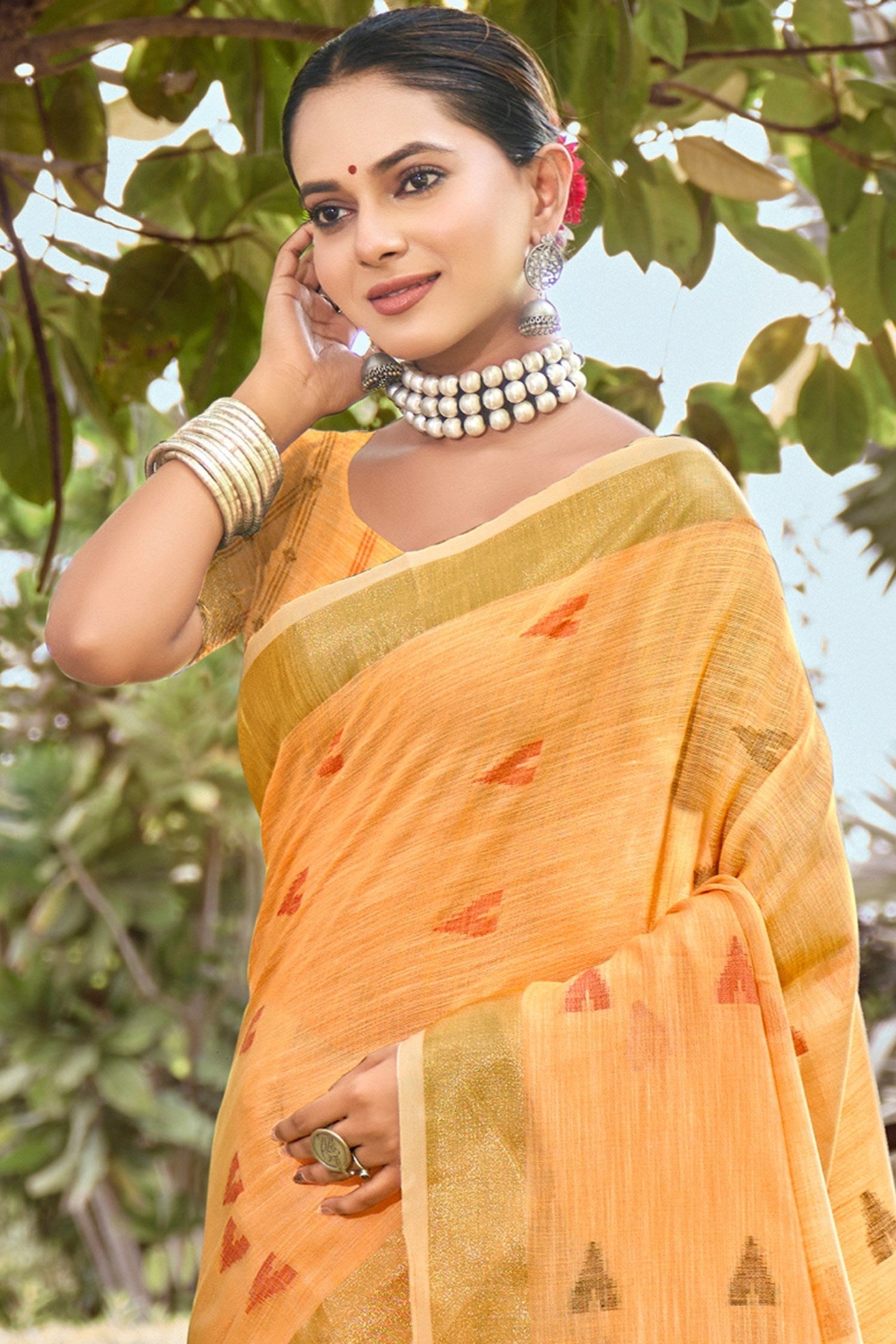 Rajah Orange Cotton Silk Saree