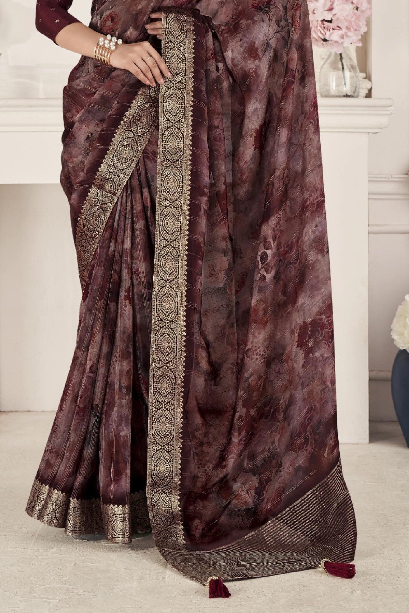 Dark Coffee Brown Banarasi Silk Saree