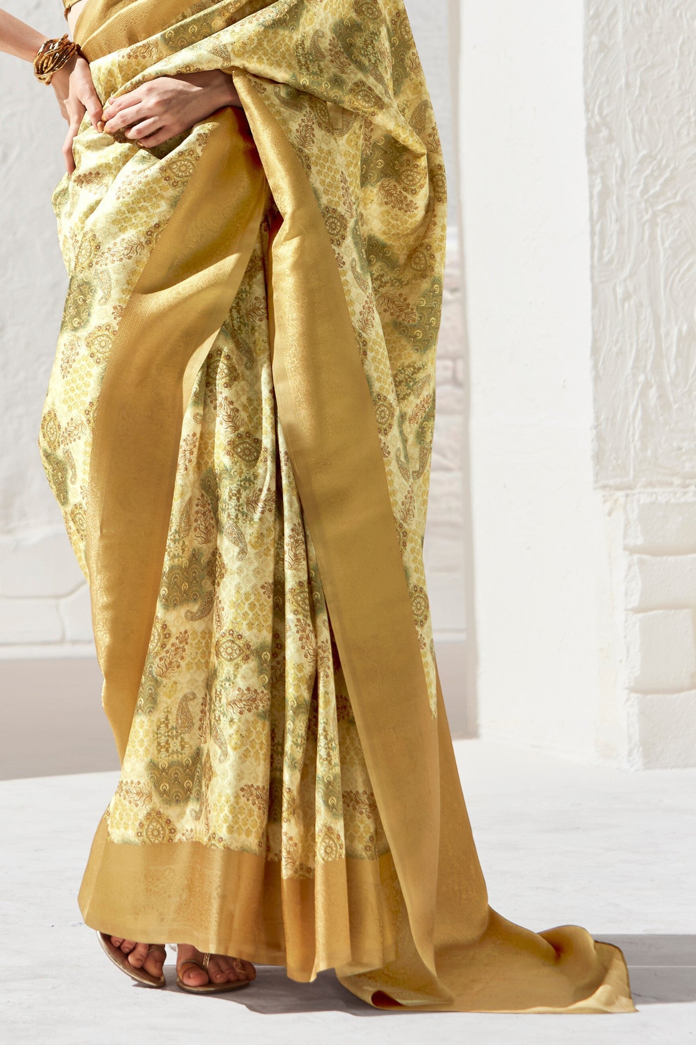 New Orleans Yellow Banarasi Digital Printed Saree