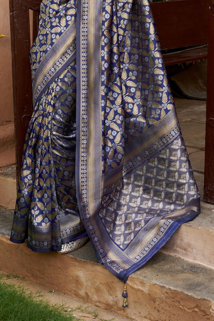 Navy Blue Woven Banarasi Saree