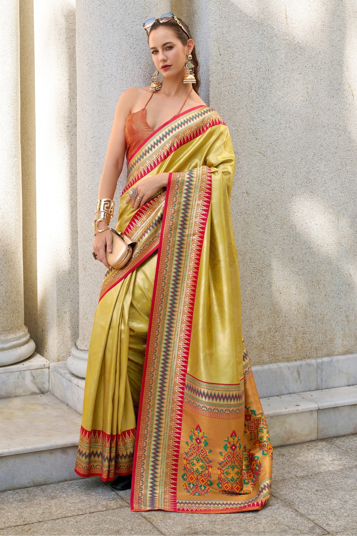 Dijon Yellow Tissue Handloom Saree