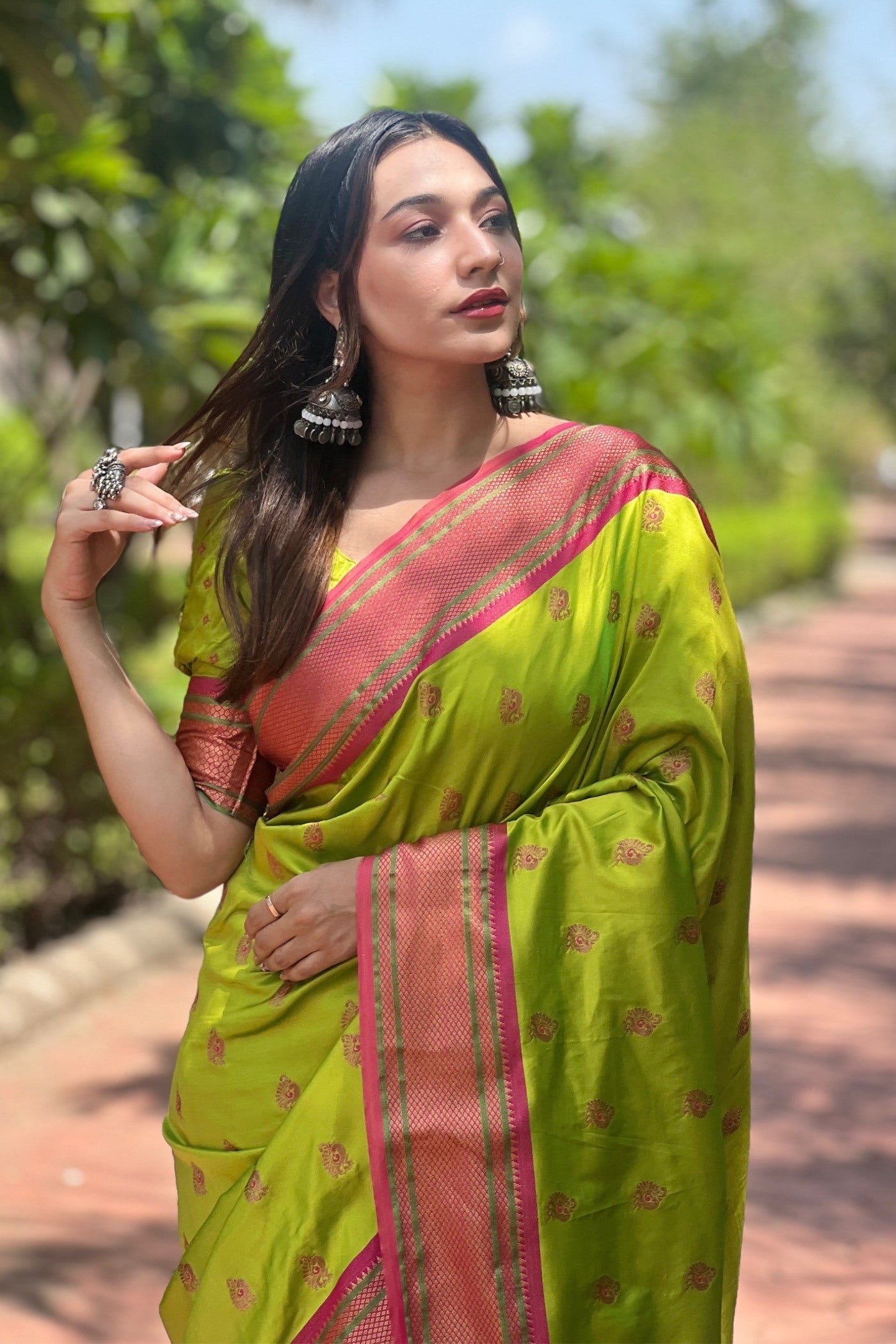 Citron Green Woven Paithani Saree