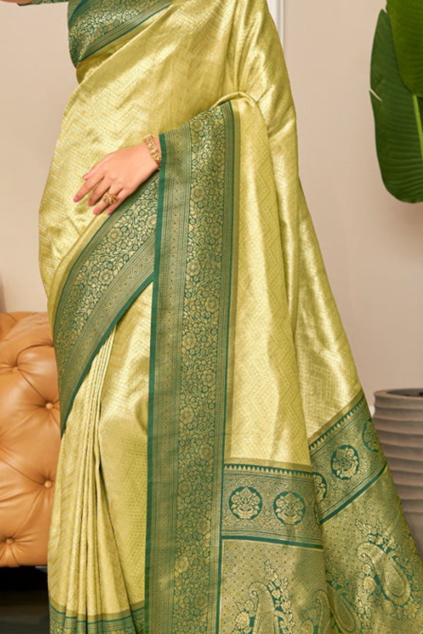 Lemon Yellow Zari Woven Kanjivaram Saree