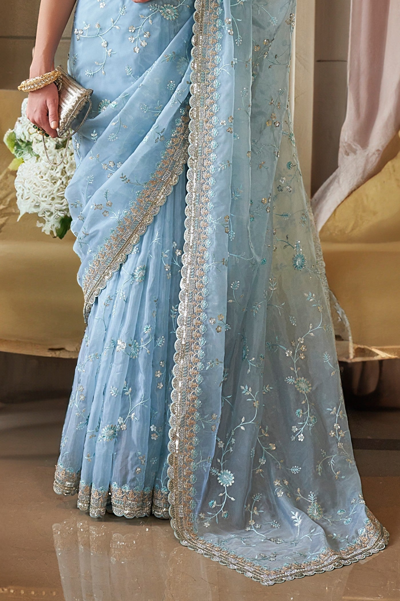 Nepal Blue Tissue Designer Saree