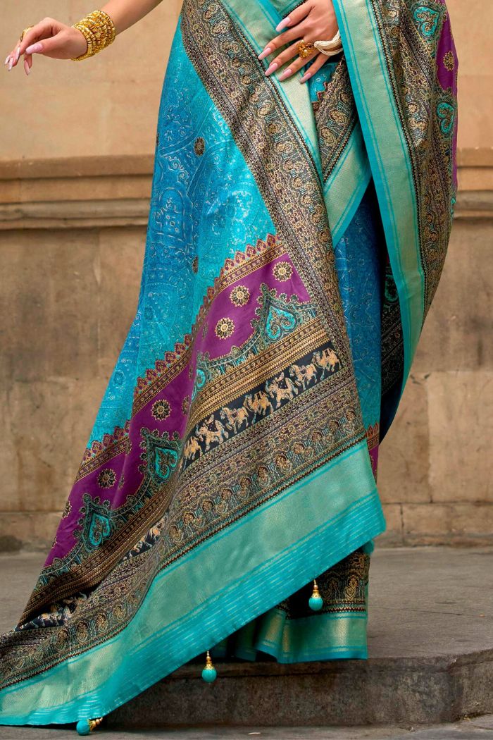 Eastern Blue Printed Patola Saree