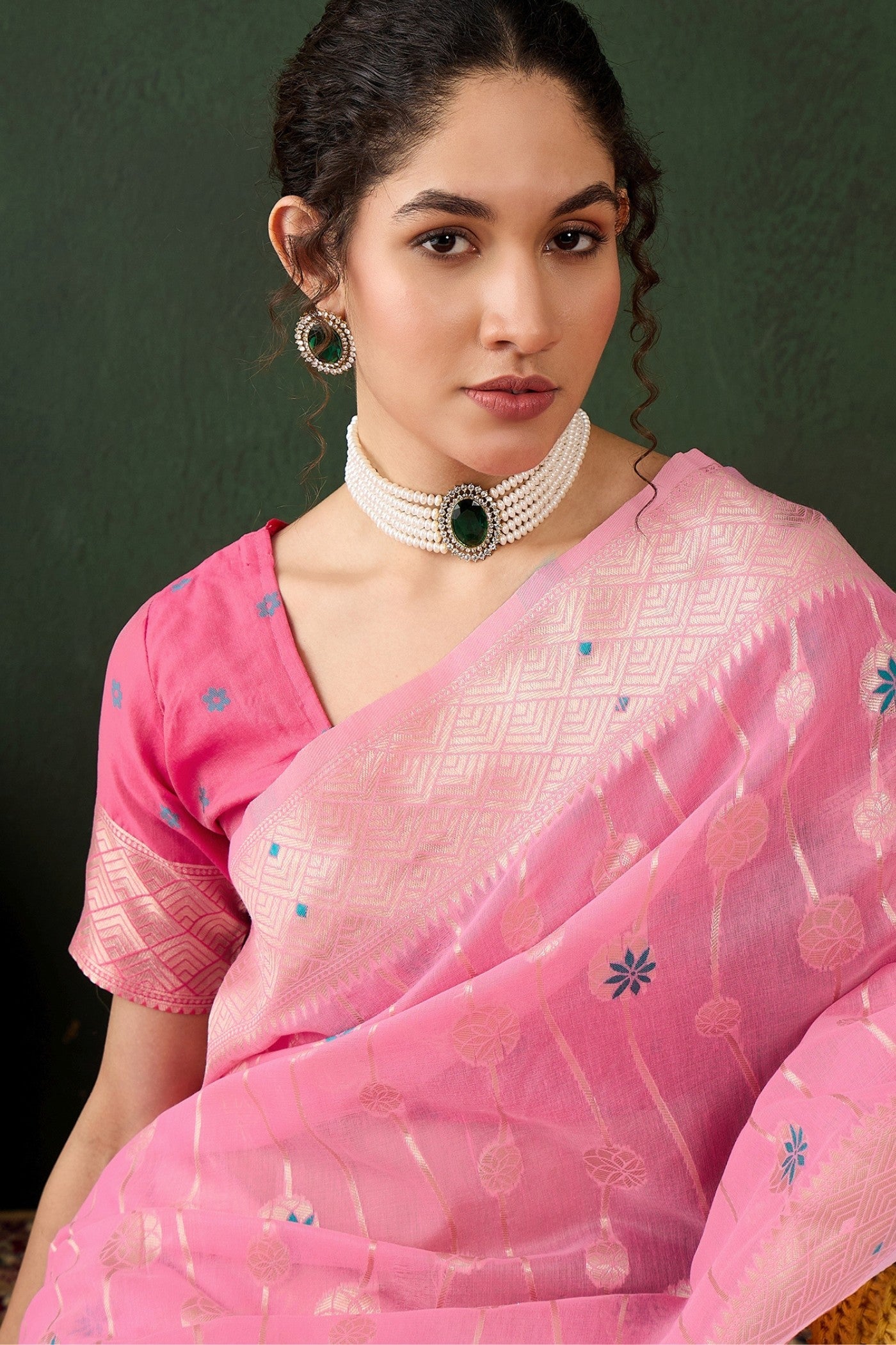 Charm Pink Woven Cotton Saree