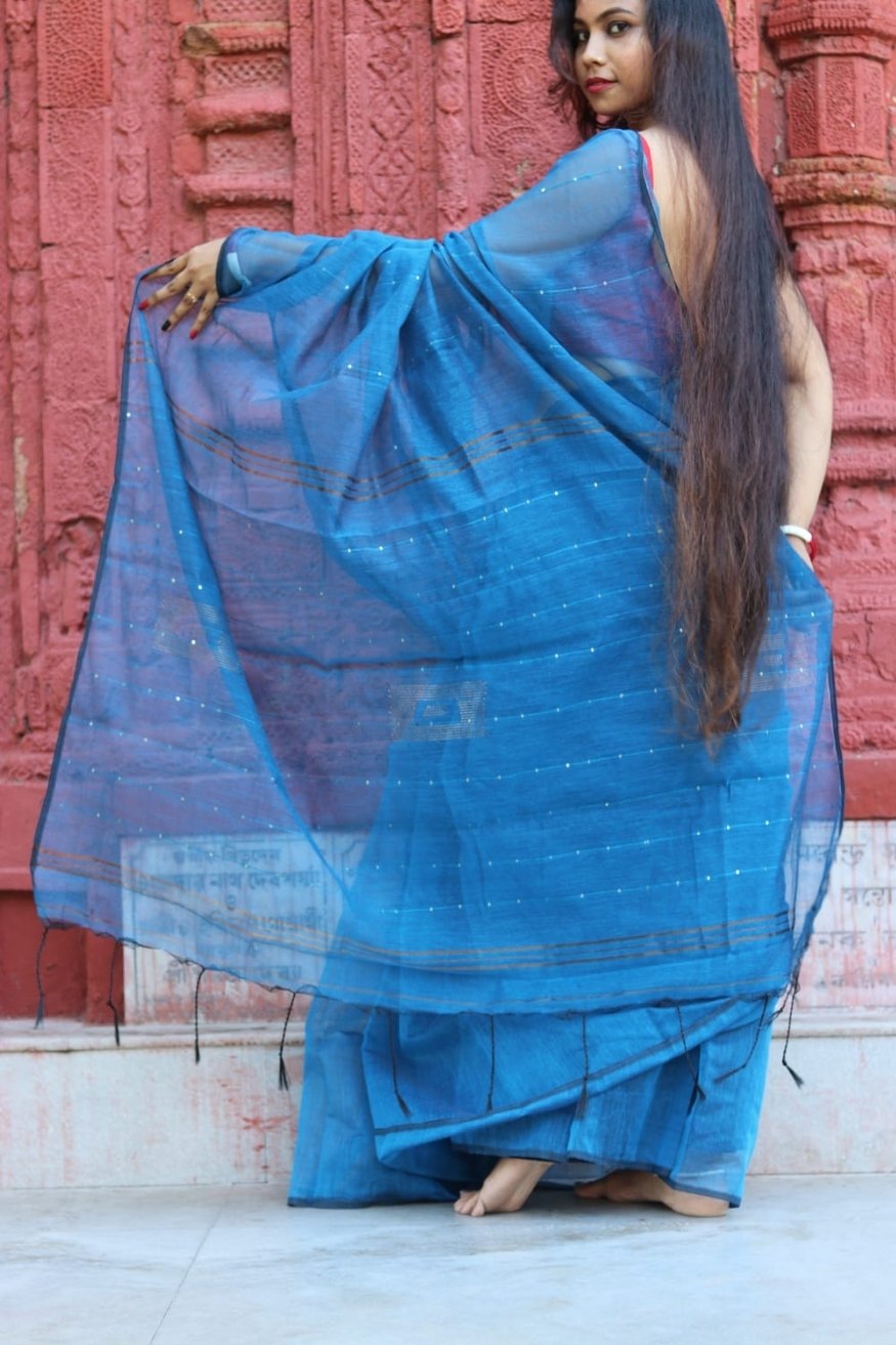 Bondi Blue Cotton Sequence Chumki Saree