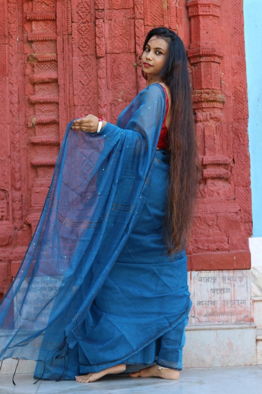 Bondi Blue Cotton Sequence Chumki Saree