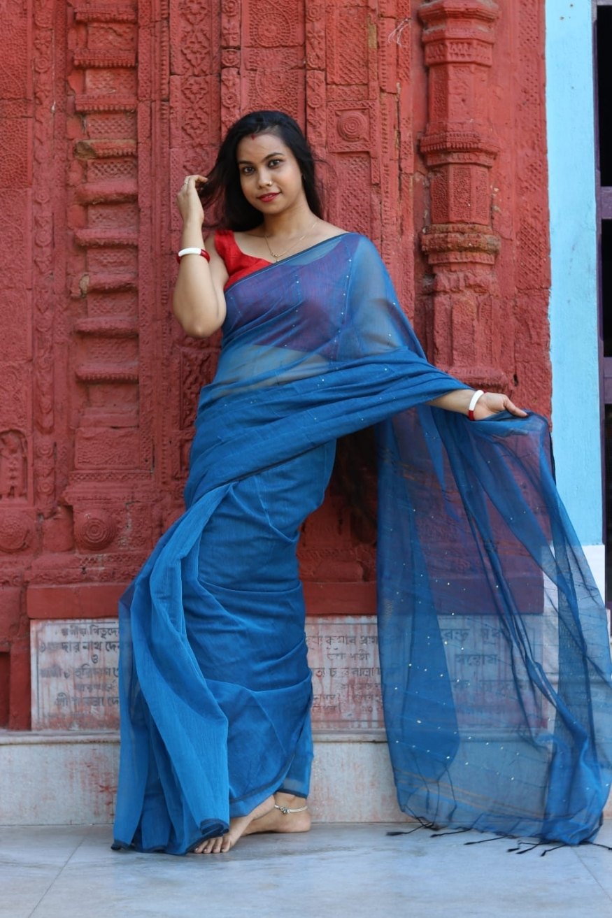 Bondi Blue Cotton Sequence Chumki Saree