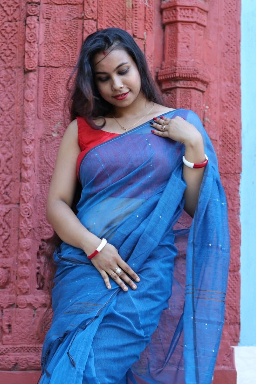 Bondi Blue Cotton Sequence Chumki Saree