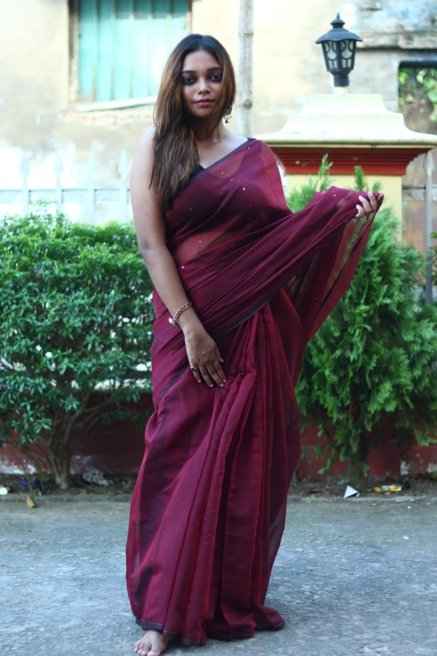 Dark Purple Cotton Sequence Chumki Saree